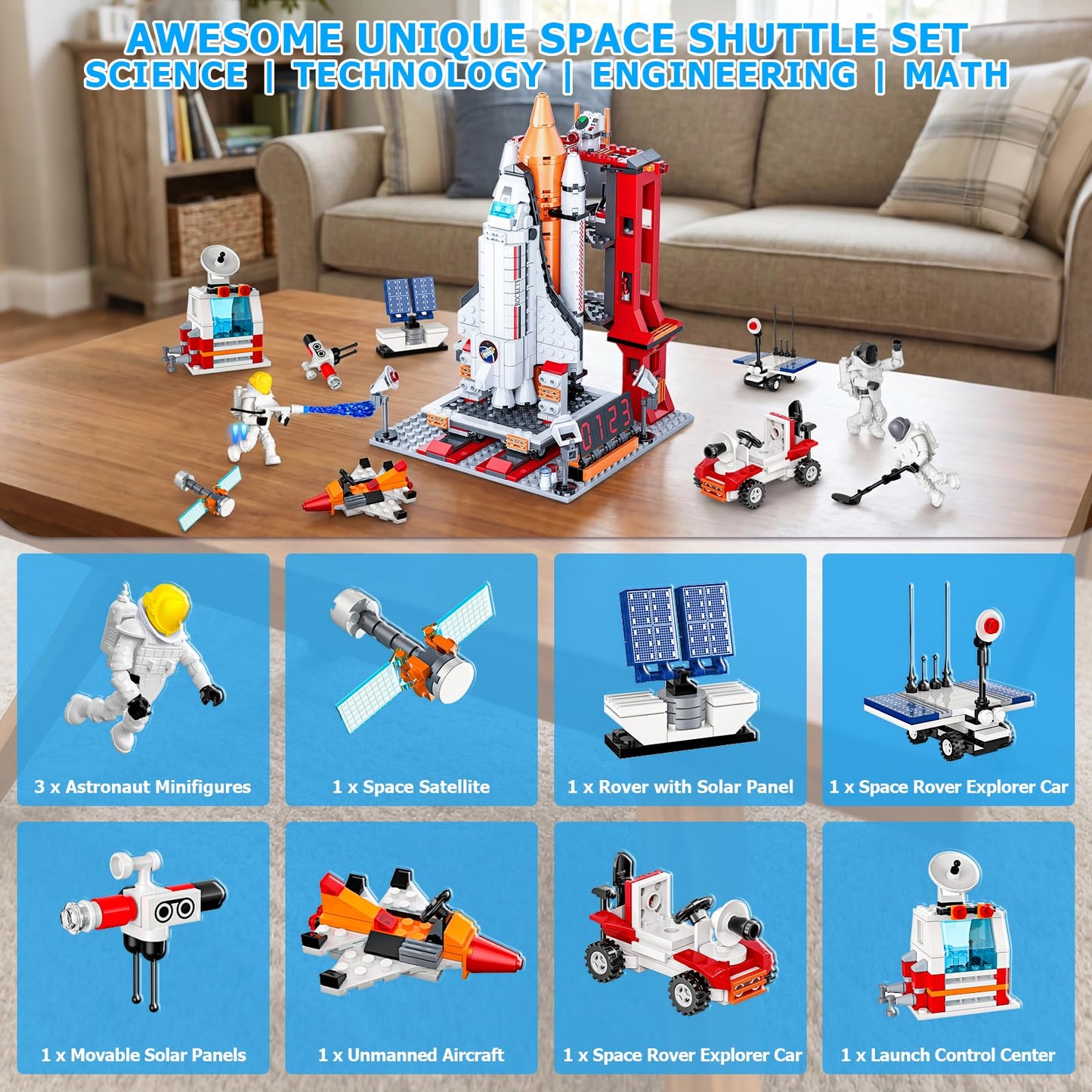 Space Exploration Shuttle Toys for 6 7 8 9 10 11 12 Year Old Kids, Girls, Boys, 12-in-1 STEM Projects Rocket Building Toy Kit with 3 Astronauts