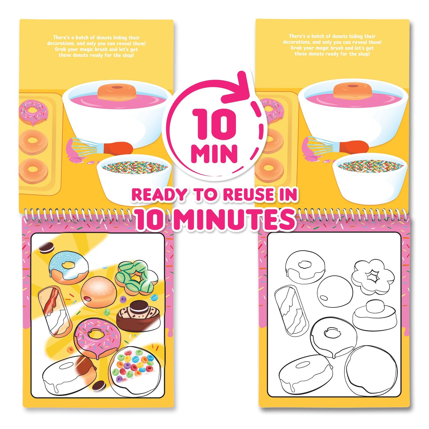 Water Magic (Cupcake & Donut) - Patented Gourmet Scented Reusable Water Reveal Coloring Book for Kids - Mess Free with Water Activity, Scented Water