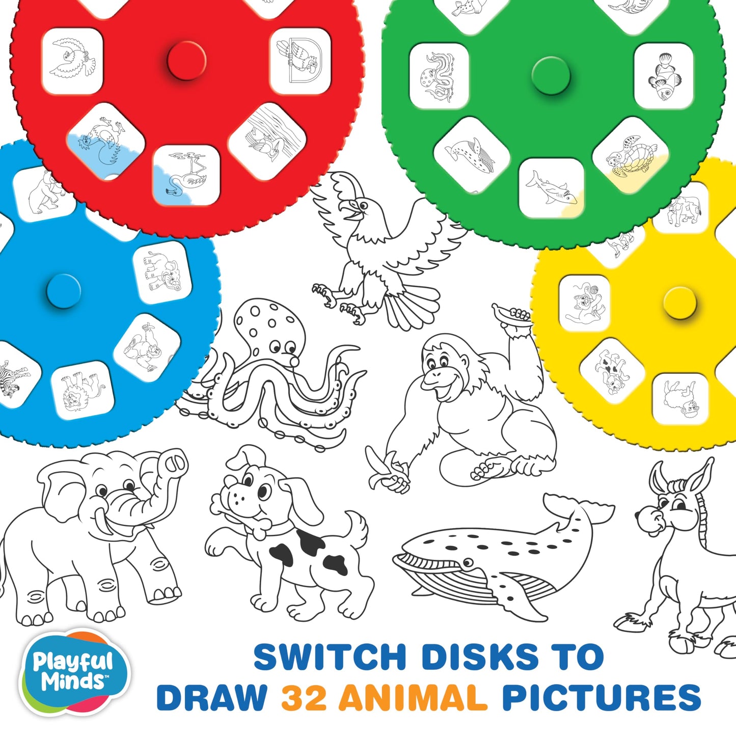 Thin Air Brands Drawing Projector for Kids 3 & Up, Preschool Tracing Projector Kit Includes 32 Animal Drawings on 4 Sturdy Discs, 8 Crayons & 1 Pad