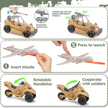 SYUUKH 10PCS US Army Men Action Figures with SWAT Team, K9 Dog, ATV, Drone, Motorcycle & 14 Weapons - Military Action Figures, Army Toys, Toy Soldiers