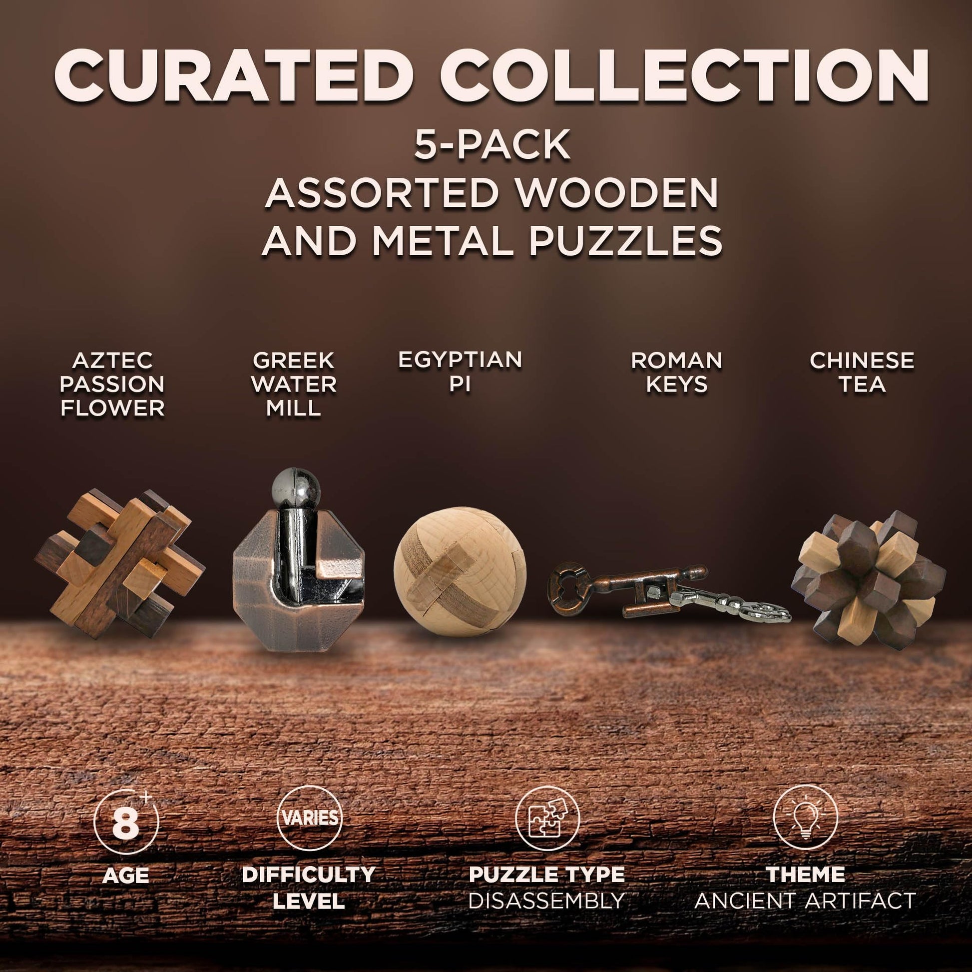 Project Genius True Genius CURATED Collection - Variety Pack, Assembly Puzzle, Disassembly Puzzle, Brain teasers, Adult Puzzle, Wooden and Metal Brain