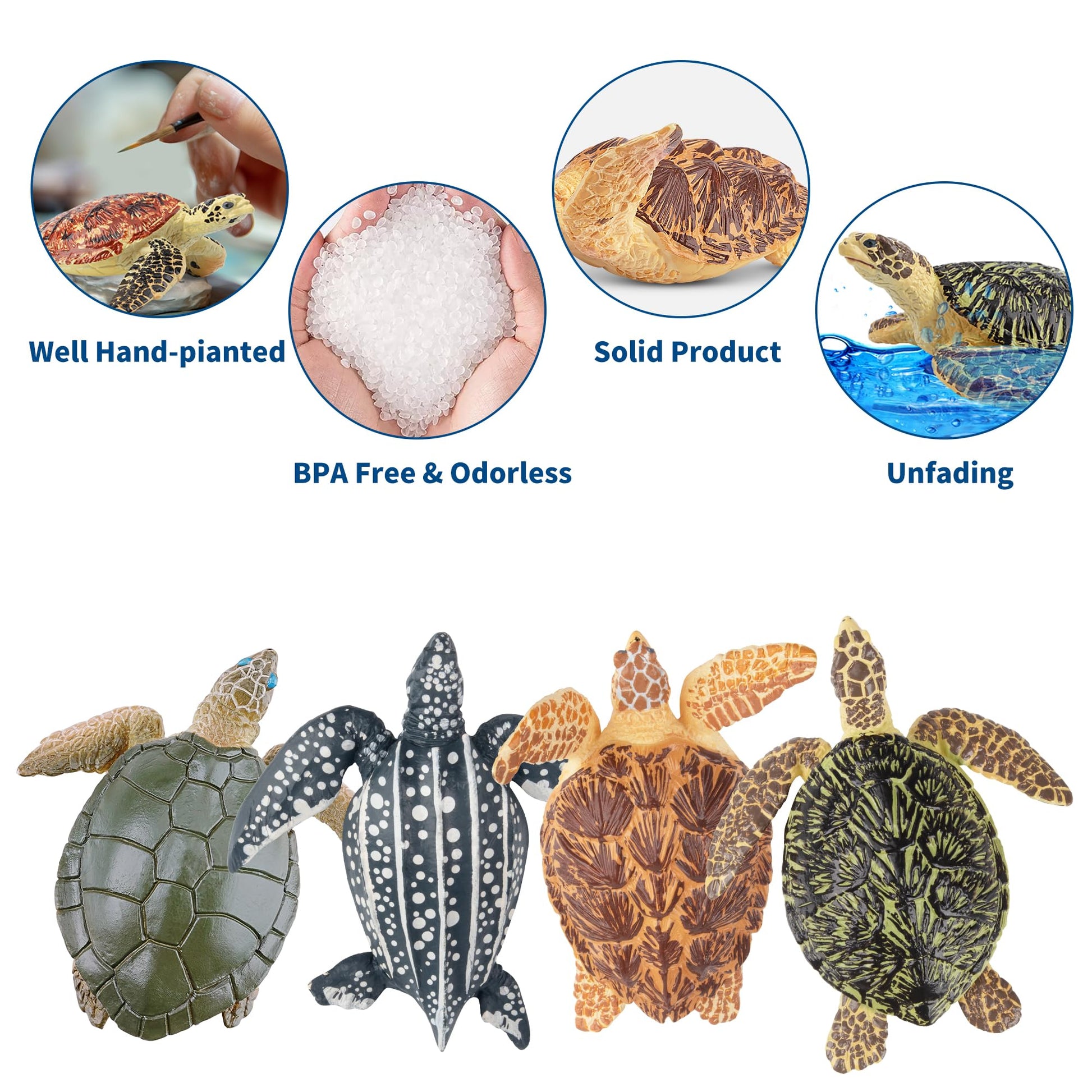 Toymany 6PCS Realistic Sea Turtle Figurines, Plastic Ocean Sea Animals Figures Set Includes of Turtles, Educational Toy Cake Toppers Christmas