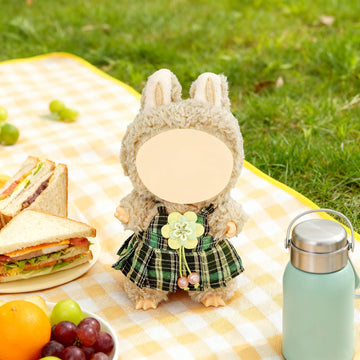 A Doll Dress,-Forest-Style Green Plaid with Flower, fits Most 17cm,just are Dolls Accessories,for Labubu?No Dolls? (Forest)
