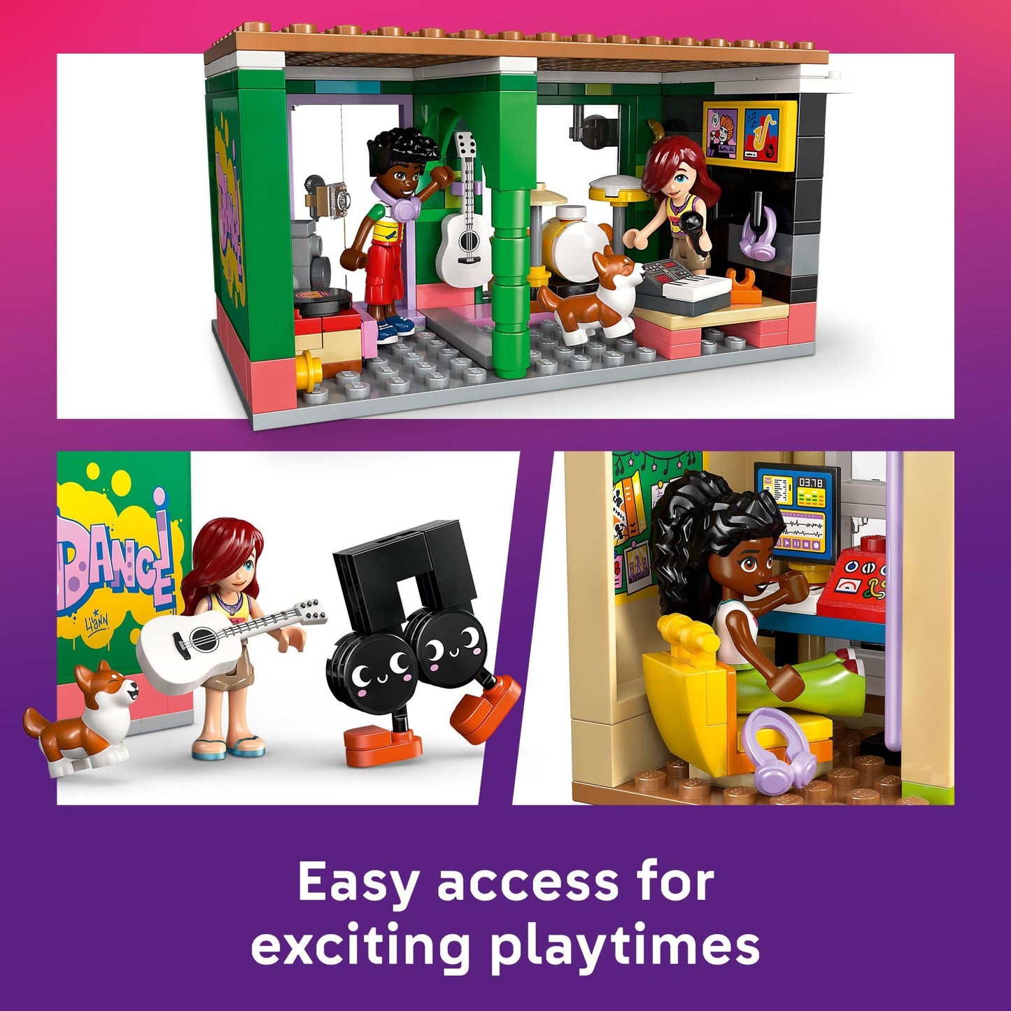 LEGO Friends Music Store & Apartment Building Set - Interactive Storytelling Playset for Girls & Boys, Ages 7+ - Includes Marimba the Corgi Toy - Gift
