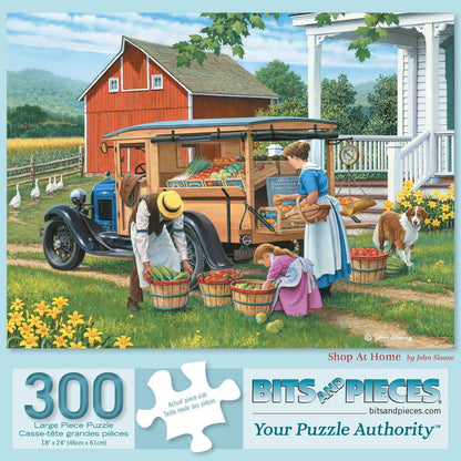 Bits and Pieces - 300 Piece Jigsaw Puzzle for Adults - 18" x 24" - Shop at Home - 300 pc Large Piece Family Farm Vegetable Stand Jigsaw by John Sloane