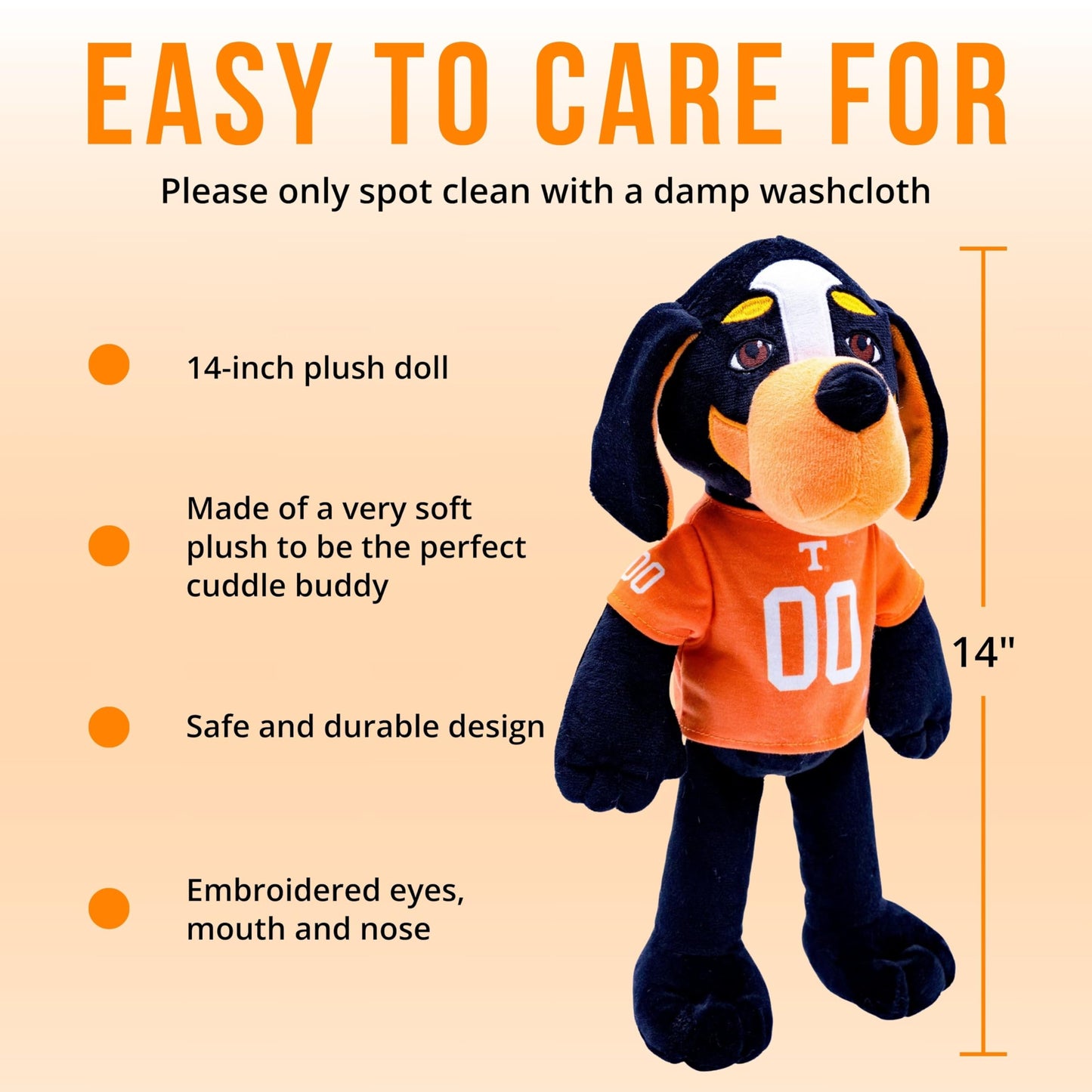 14" University of Tennessee Smokey Mascot Plush Figure - College Football Ragdoll - Sports Mascot Figure - Soft Plush Material - Surface Washable