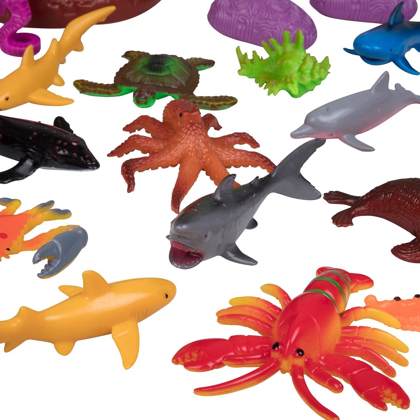 Ocean Animal Toy Figures Set (30PCS)- Marine Life Sea Creatures Playset with Sharks, Dolphins, Turtles, Crabs & More- Kids Educational Toys, Bath