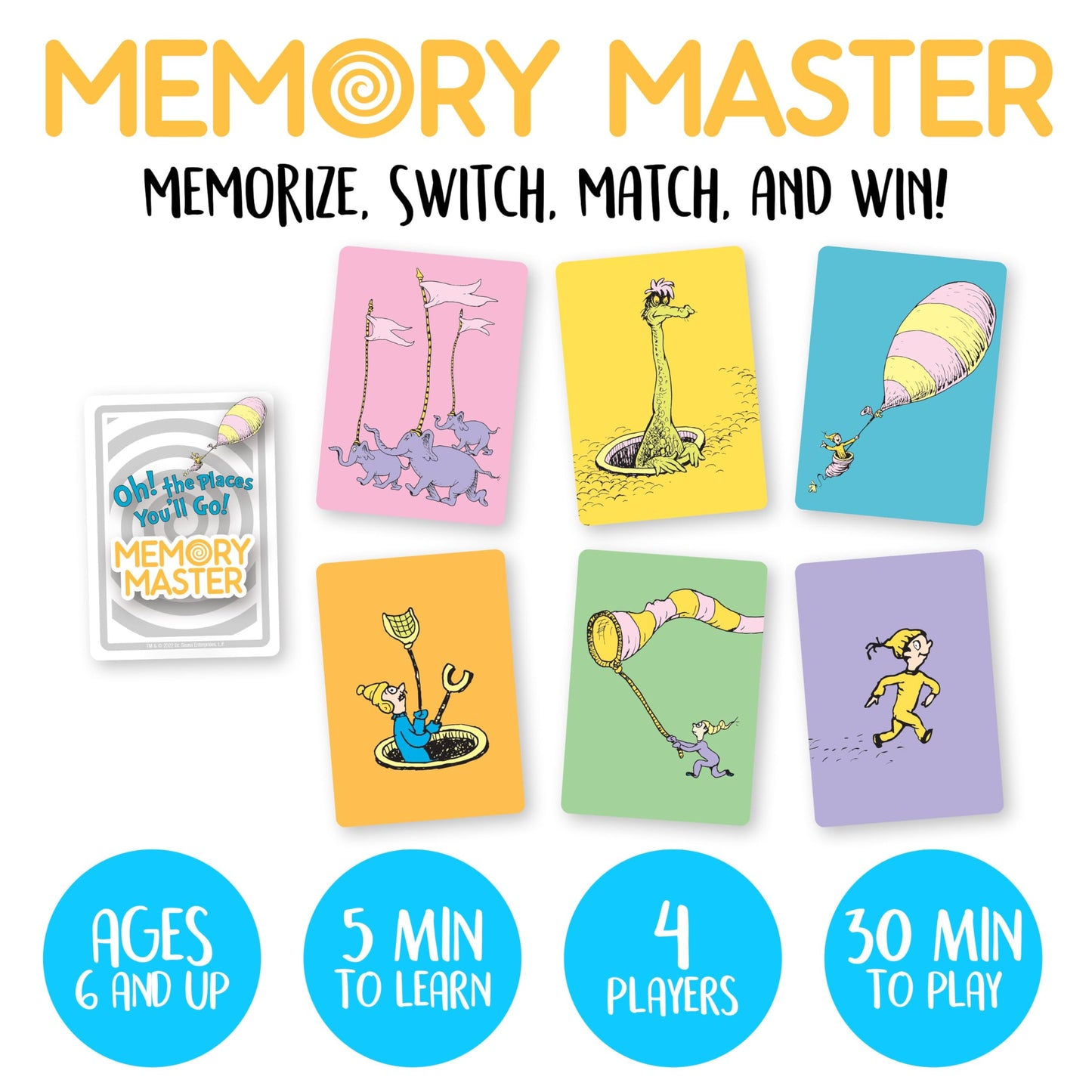 Aquarius Oh, The Places You'll Go! Memory Master Card Game - Fun Family Party Game for Kids, Teens & Adults - Entertaining Game Night Gift