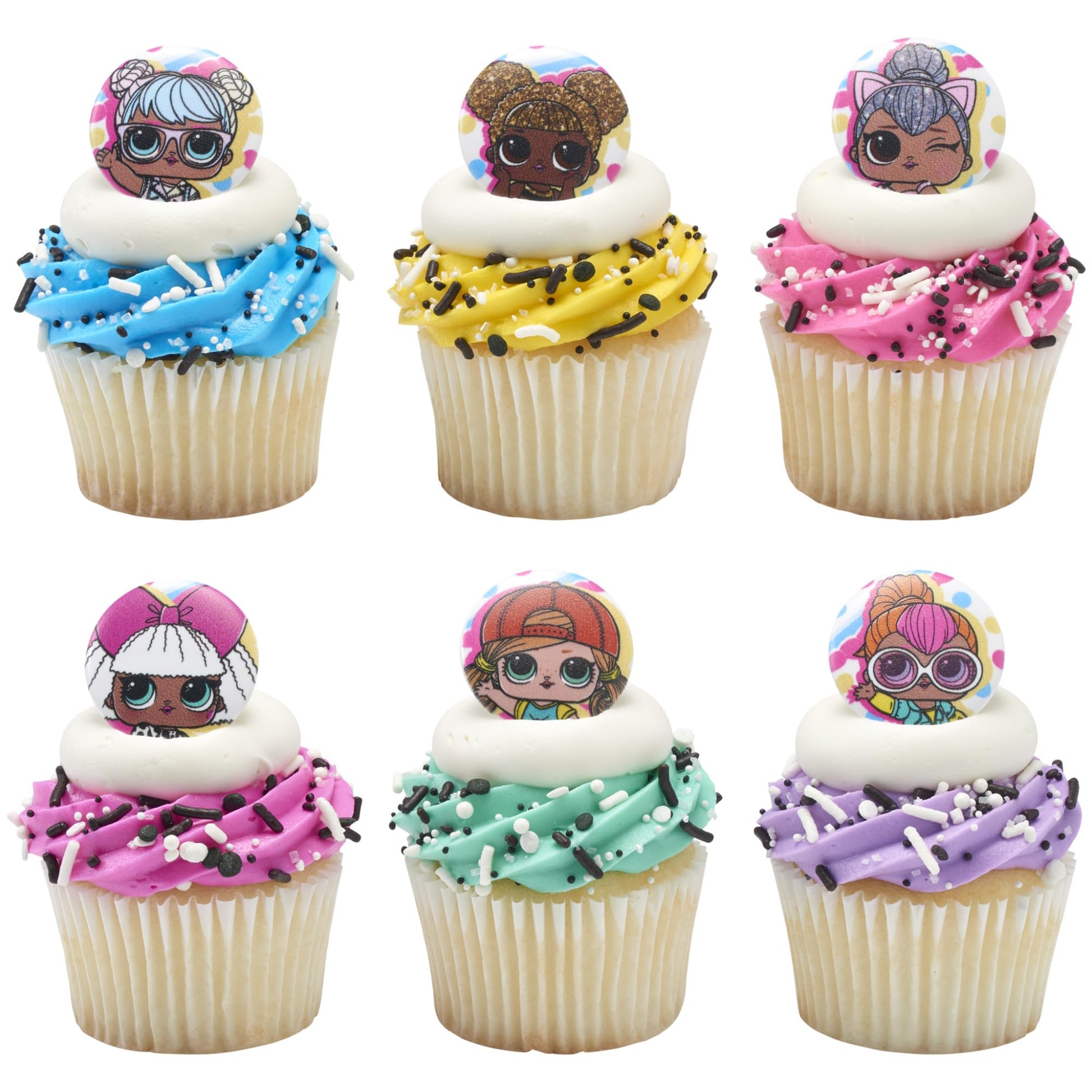 DecoPac L.O.L. Surprise! Rings, 24 L.O.L. Surprise Funseeker Cupcake Decorations Featuring 6 Different Dolls - 24 Pack