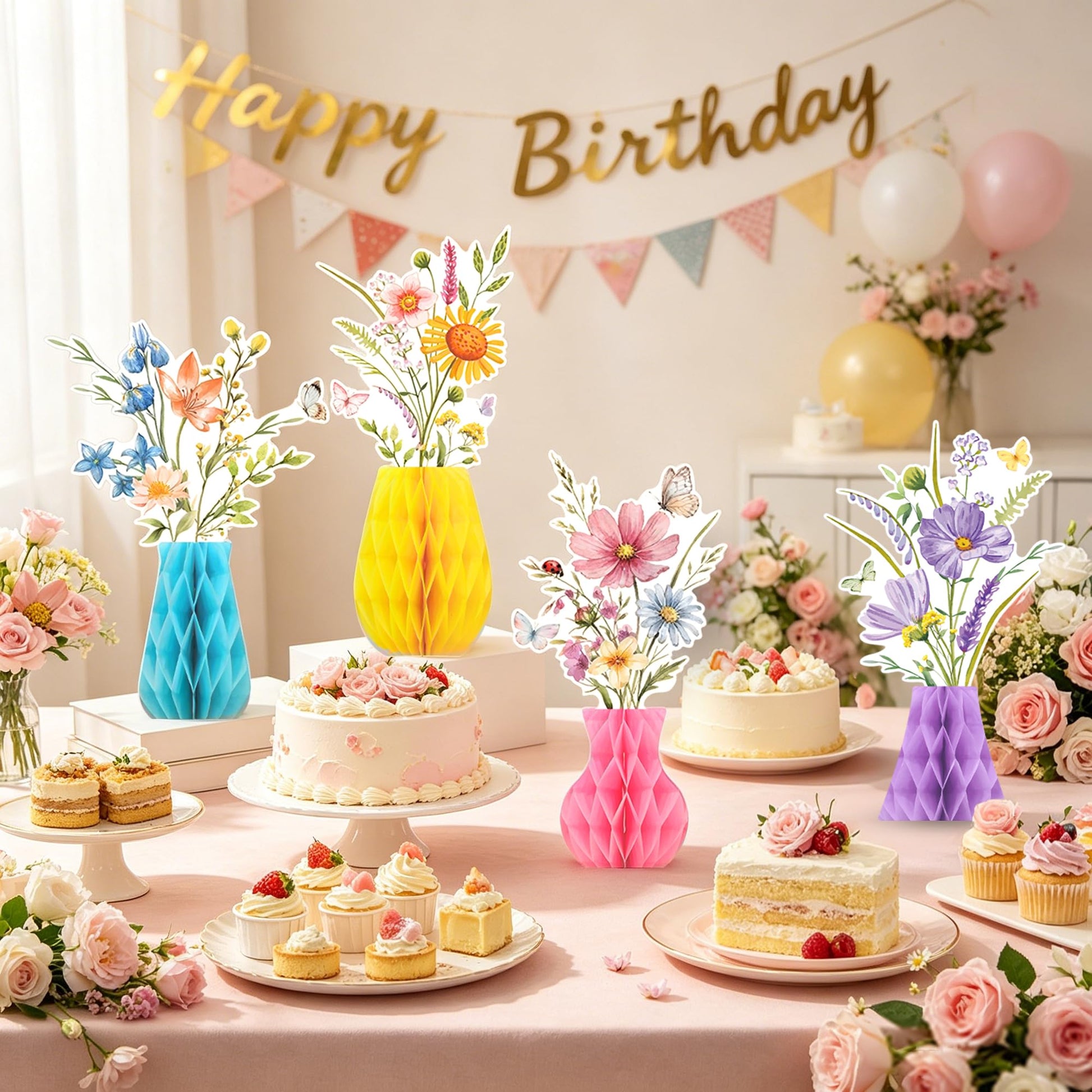 GANKTOWCOY 12 Pcs Wildflower Honeycomb Centerpieces Party Decorations