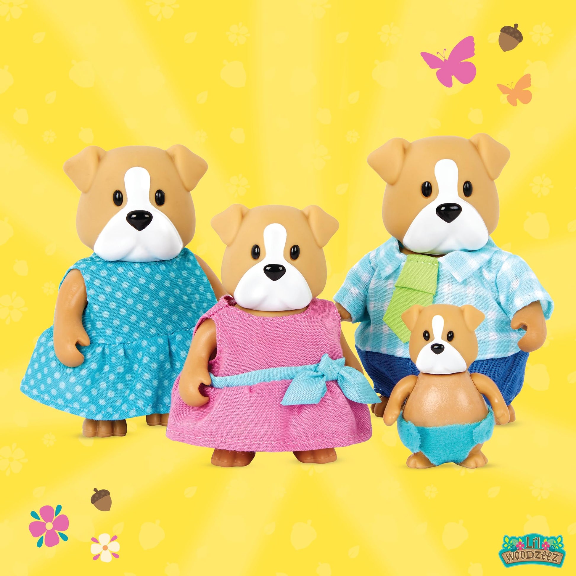 Li'l Woodzeez - The Woofington Bulldog Family - Set of 4 Collectible Posable Figures with Storybook for Imaginative Pretend Play - Fun Doll Toys for