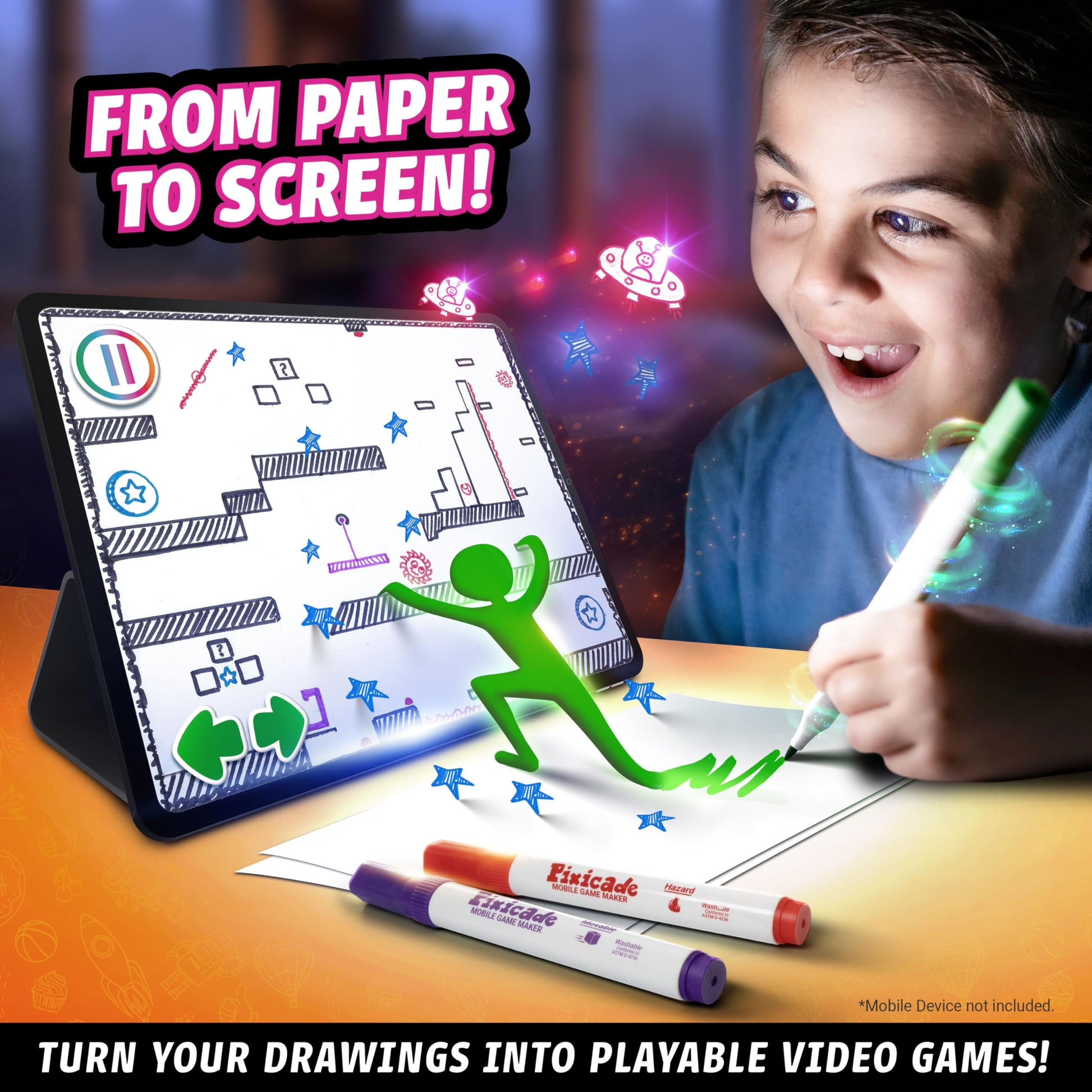 Abacus Brands Pixicade! Turn Drawings Into Playable Video Games! | Doodle & Draw, Snap Play & Share Instant Video Games! | Mobile Video Game Maker and