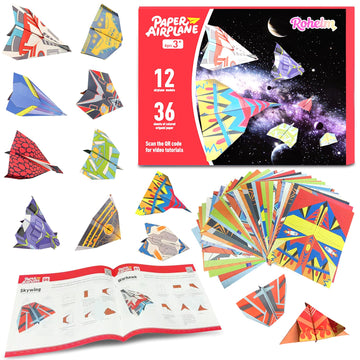 Paper Airplane Kits, Origami Kit for Kids 5-8 8-12, 12 Classic Origami Designs, 36 Sheets of Colorful Origami Paper, Crafts for Kids Activities