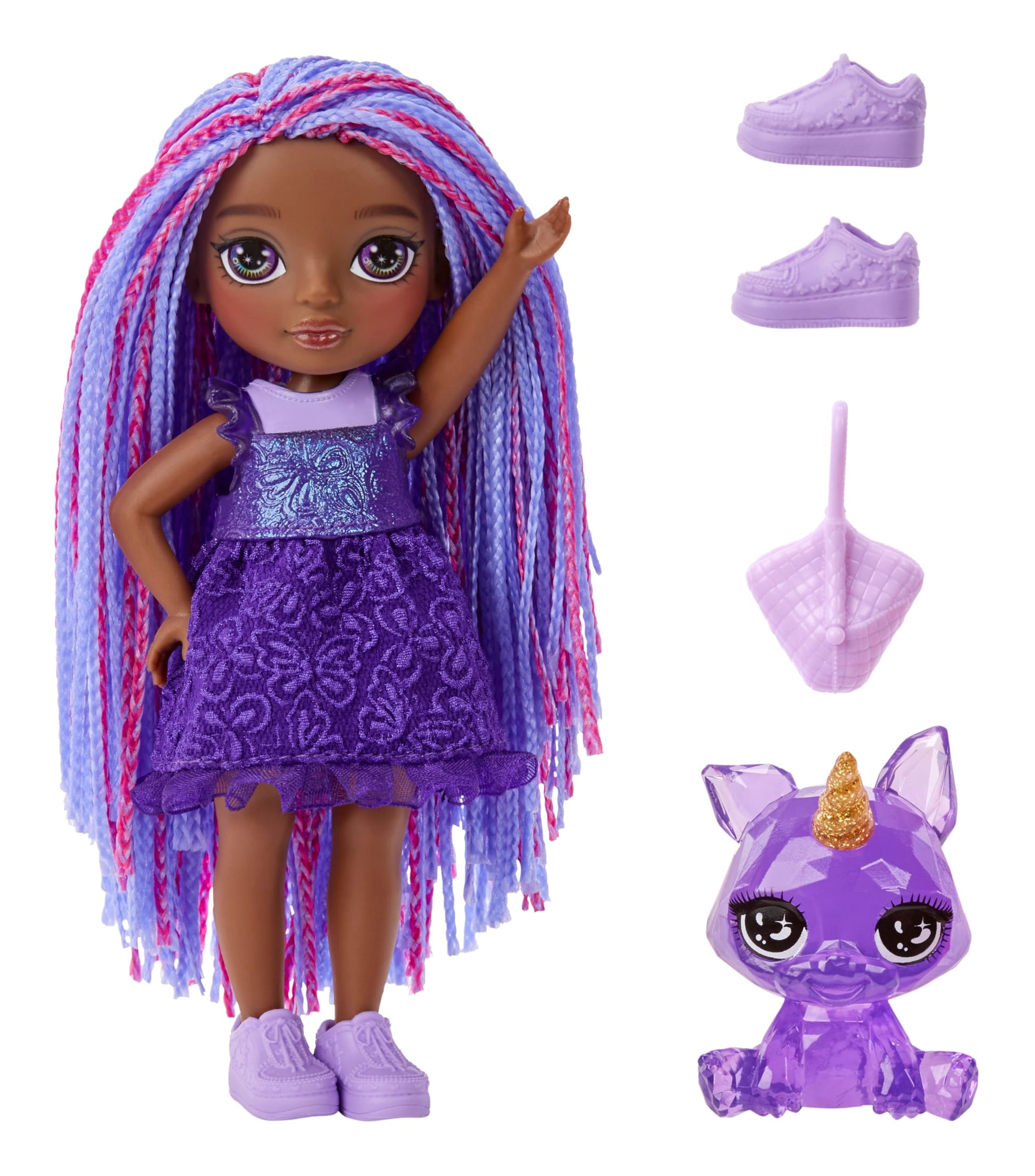 Rainbow High Littles - Indigo Bailey, Purple 5.5" Posable Small Doll with Purse, Magical Pet Fox, Girls Toy Gift, Kids Ages 4-12 Years