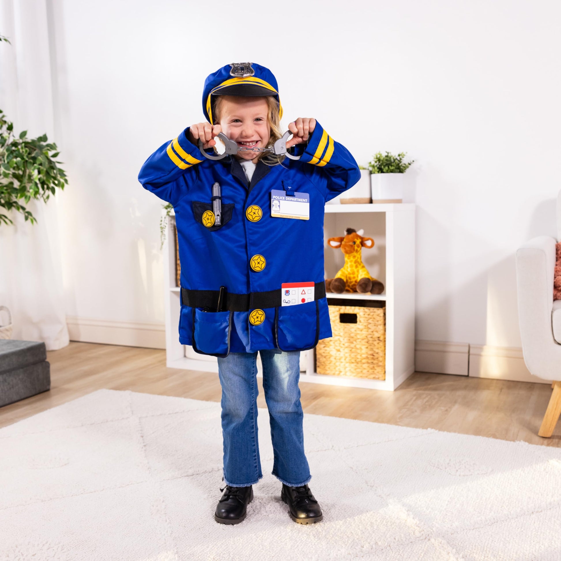Melissa & Doug Police Officer Costume, 8-Pc Pretend Play Dress Up, Badge, Handcuffs & Accessories, Role Play Toys for Kids 3+