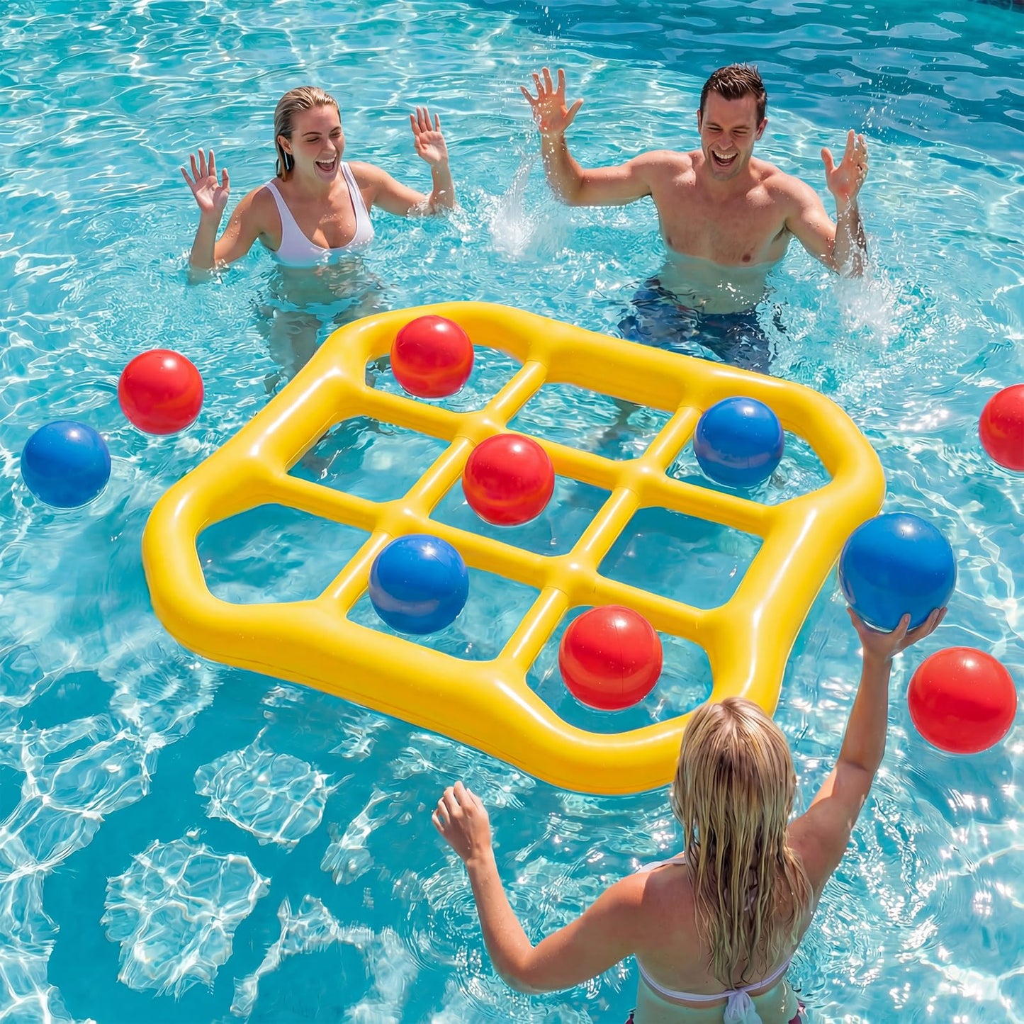 mcgskl Pool Toys Pool Games, Inflatable Tic-Tac-Toe Pool Toy with 10 Balls, 2-10 Players Floating Water Game for Adults Teens Kids, Summer Pool Party