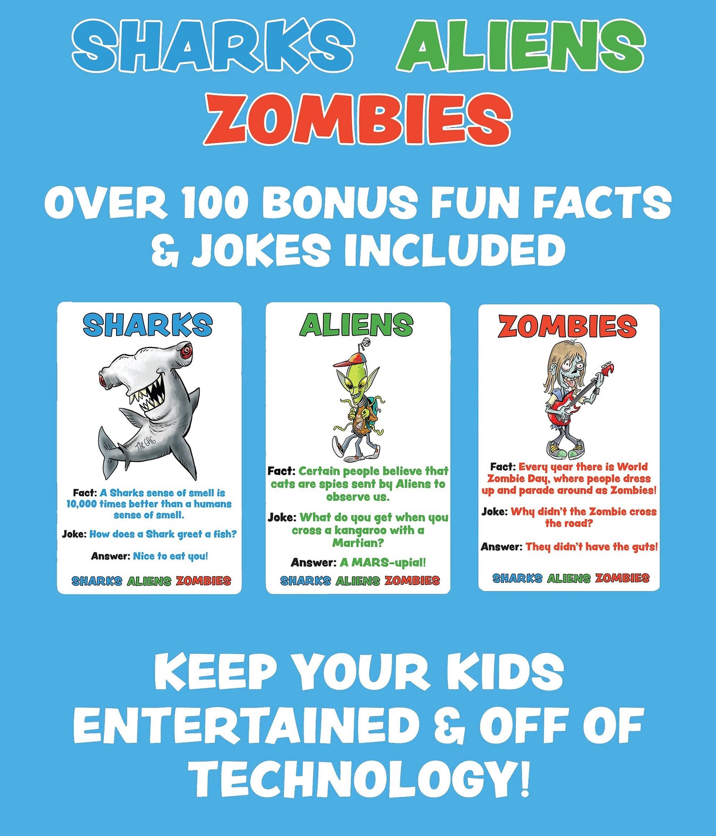 TheGag Sharks Aliens Zombies: Fun Card Game for Kids Played Like Rock Paper Scissors War for Family Game Night Gift Giving Stocking Stuffer
