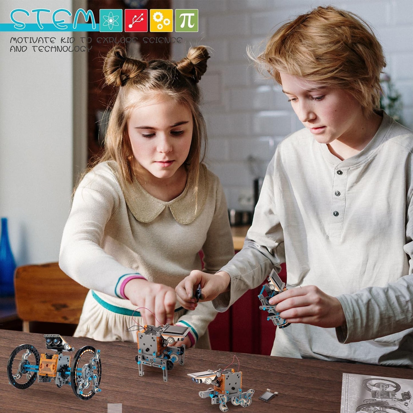 Solar Robot Kit, 14-in-1 STEM Building Toy for Kids DIY Science Robotic Set