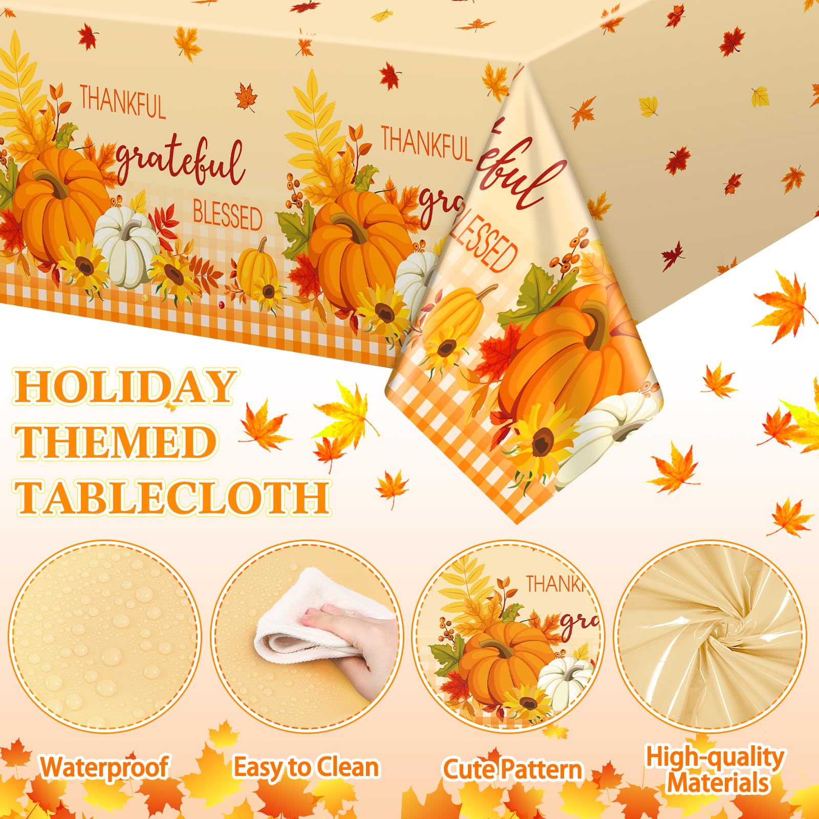 Newwiee 3 Pack Thanksgiving Tablecloth Fall Disposable Plastic Tablecloth 54" x 108" Thanksgiving Friends Giving Decorations, Harvest Party Decor