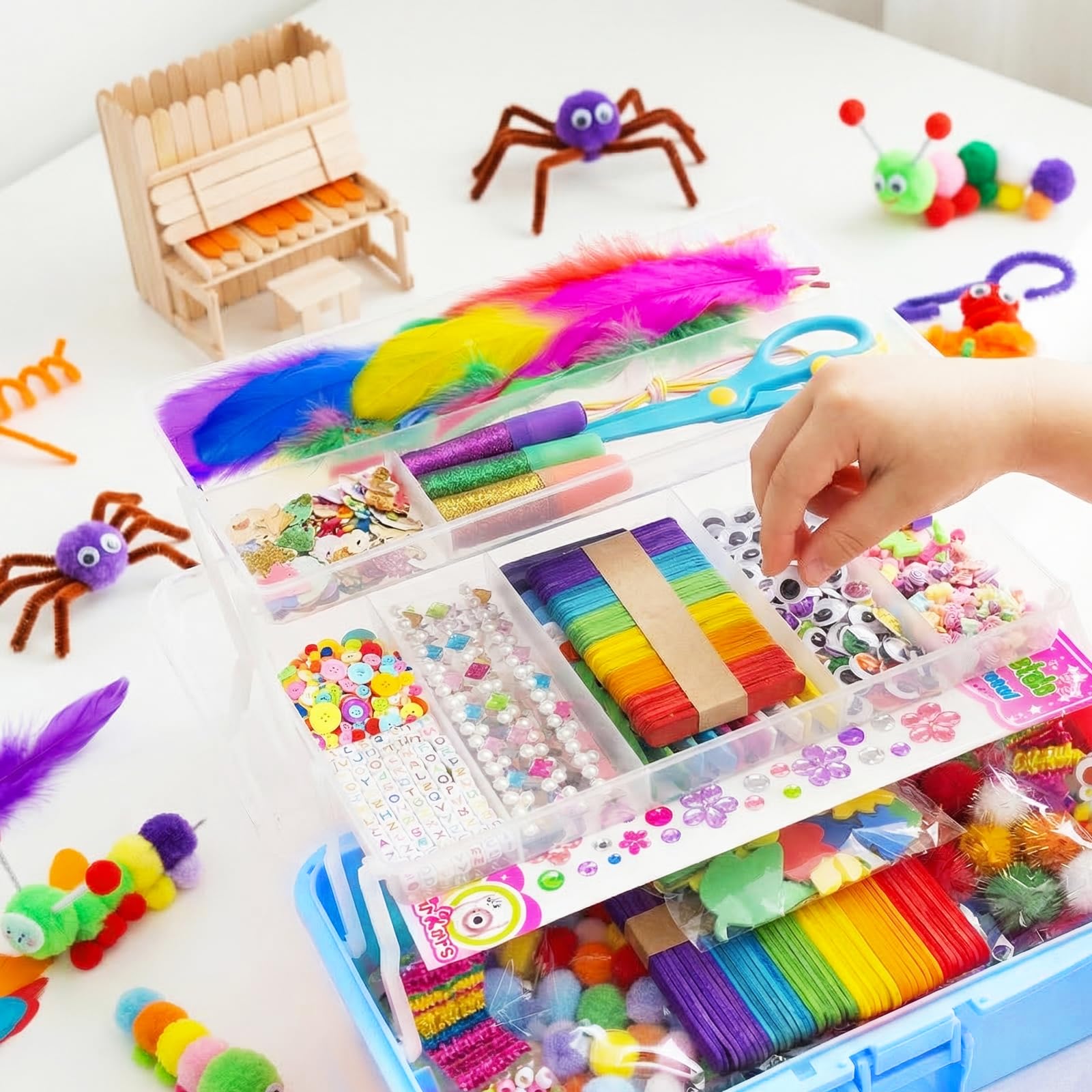 Bobbie Art Arts and Crafts Supplies for Kids- Ultimate Crafting Supply Carboodle in Portable 3 Layered Plastic Art Art Crafting Kit Birthday Gifts