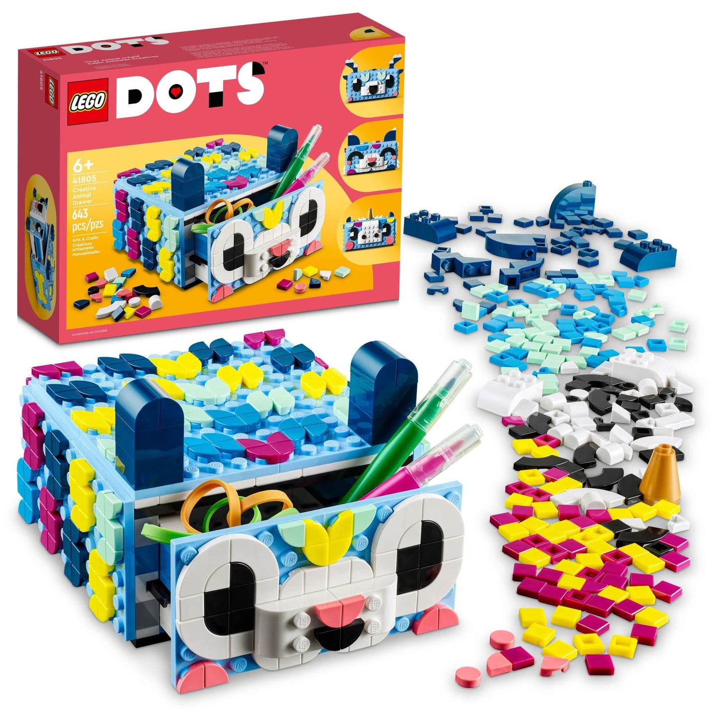 LEGO DOTS Creative Animal Drawer Building Toy 41805, Buildable Treasure Box, Jewelry Box, Desk Caddy, Storage Box, Arts and Crafts DIY Toy Mosaic