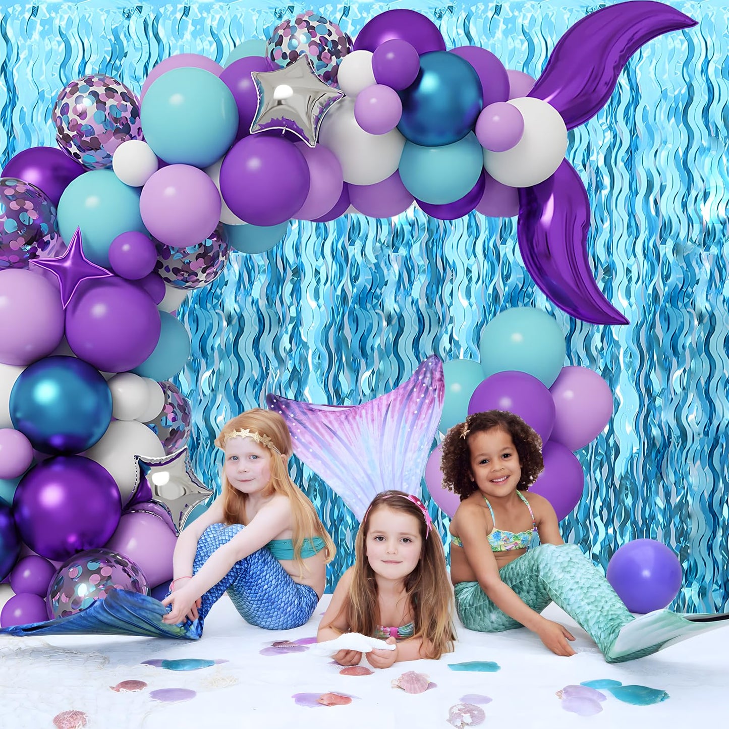 BUDICOOL 2 pcs Blue Wavy Tinsel Curtains,Under The Sea Party Decorations
