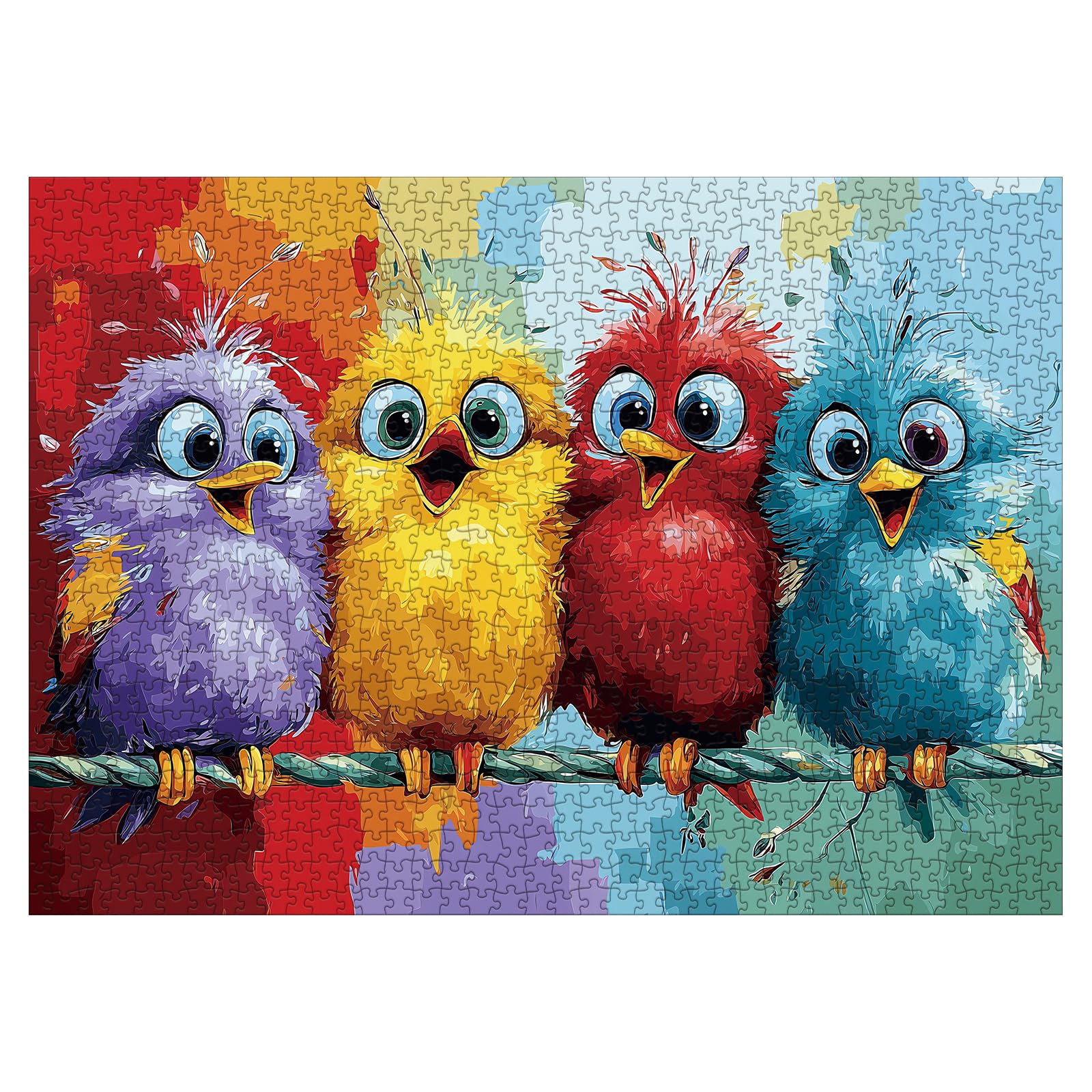 Larkipuzz Colorful Cute Bird Puzzles for Adults 1000 Pieces, Funny Pretty Chicken Jigsaw Puzzles, Art Challenging Animal Puzzle