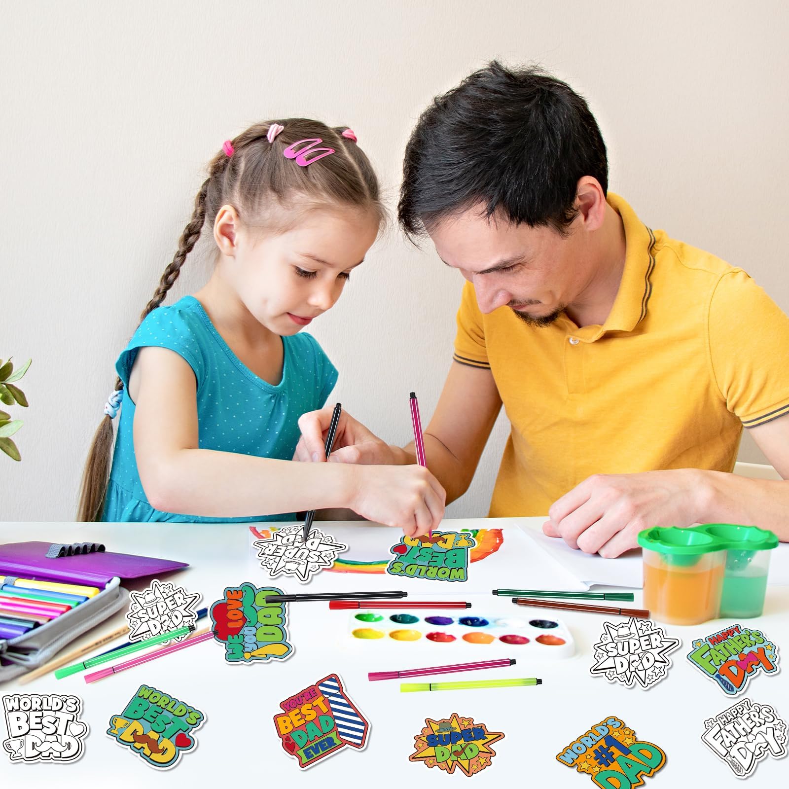 36 Set Father's Day Magnets Craft for Kids, Color Your Own Fathers Day Magnets Craft Best Dad DIY Crafts Kit Gifts for Happy Father's Day Dad's