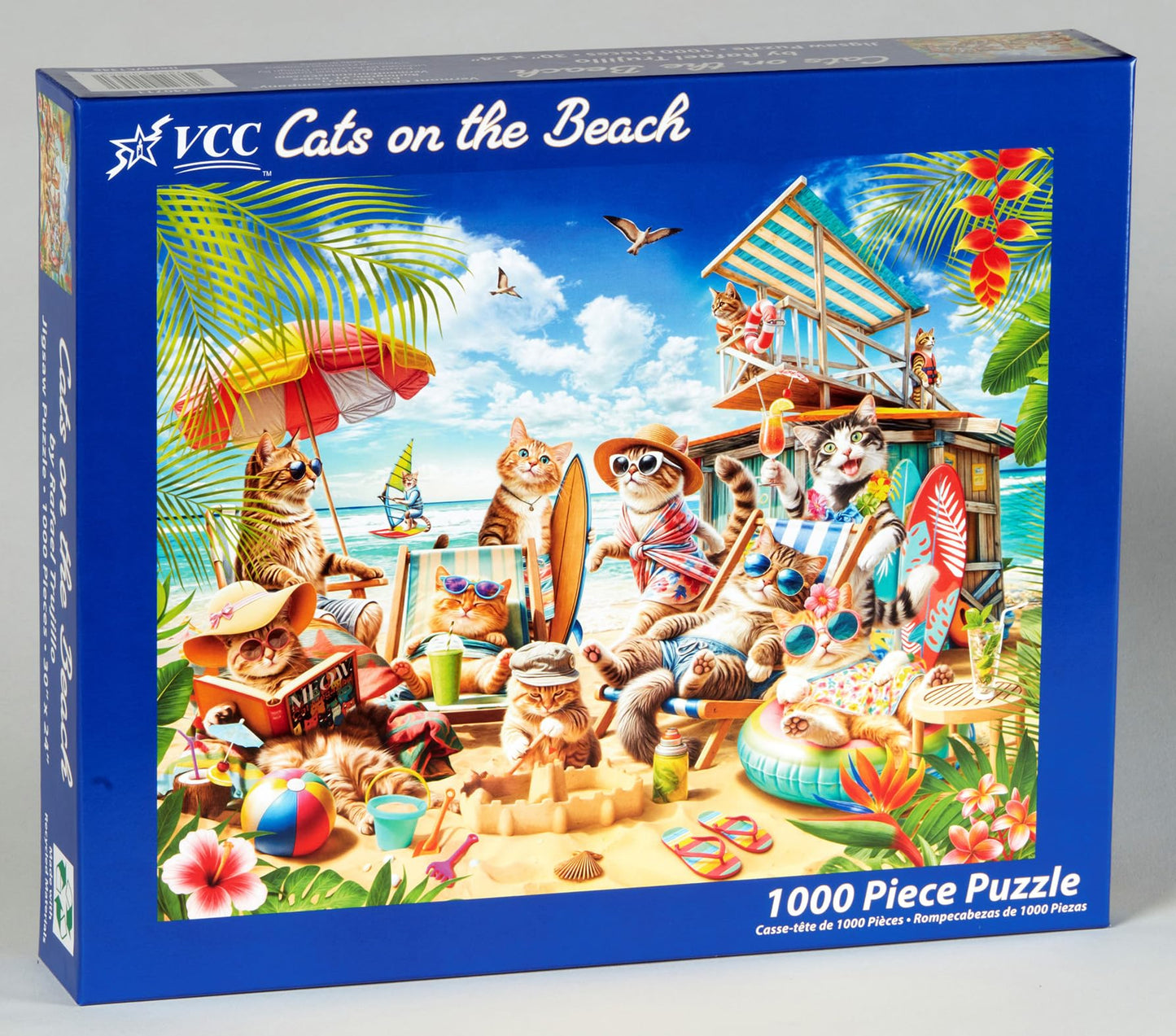 Cats on The Beach Jigsaw Puzzle 1000 Piece by VCC - Cool Cat Puzzles for Adults & Families - Large Interlocking Pieces - 30" x 24"