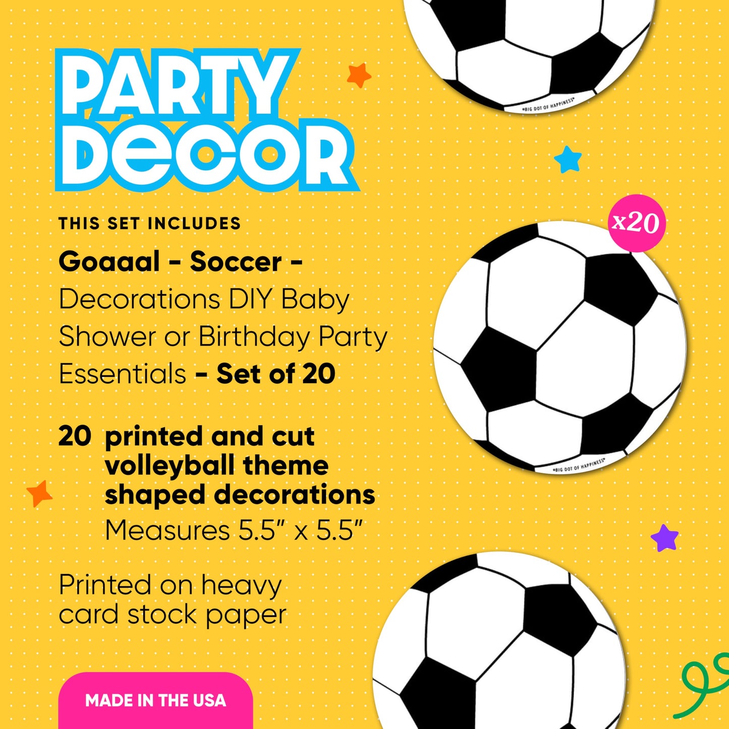 Big Dot of Happiness GOAAAL! - Soccer - Decorations DIY Baby Shower or Birthday Large Party Essentials - Set of 20