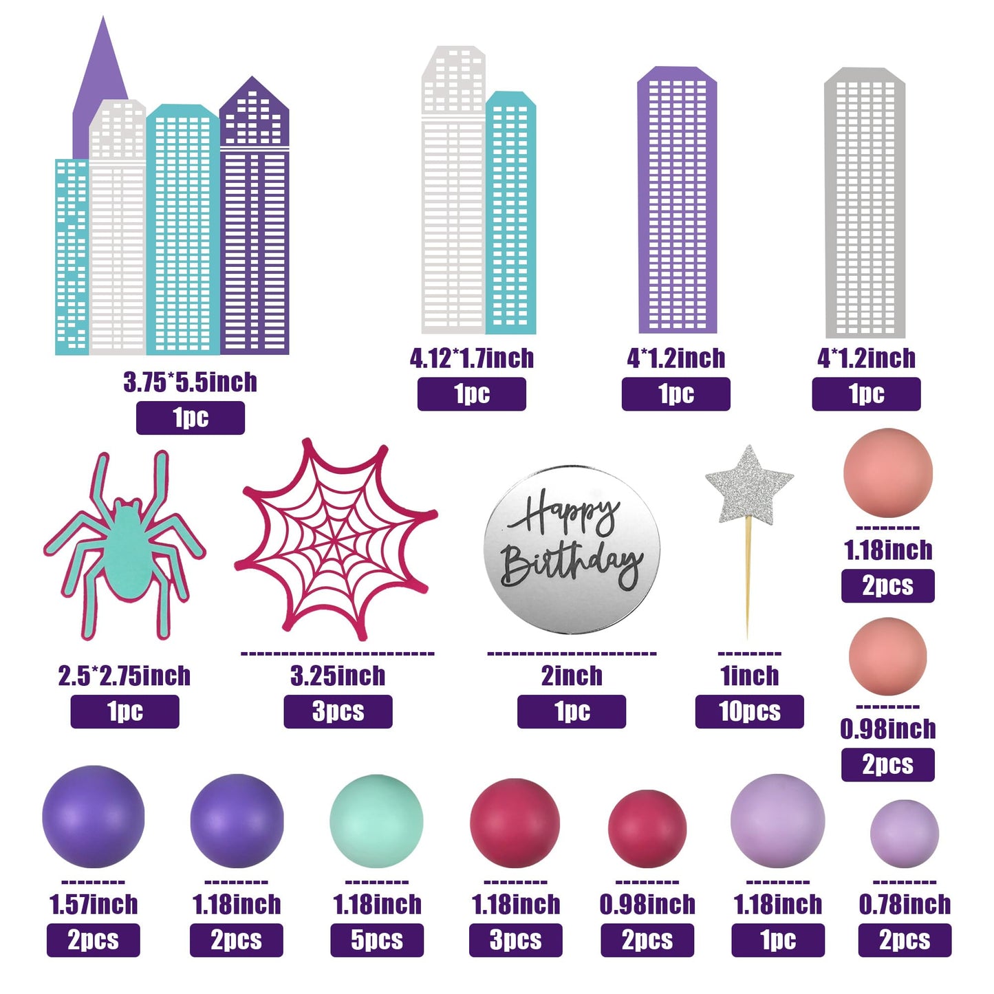 Spider Cake Topper with Pink Spider Web Balls Stars for Animal Themed Birthday