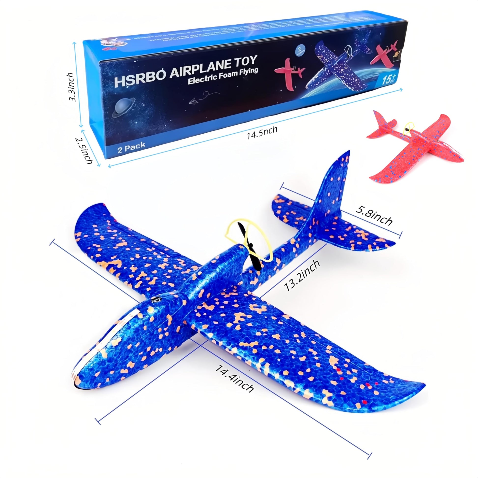 HSRBO 2 Pack Electric Foam Airplane Toy,Throwing Whirly Gliders Plaything Aeroplane with USB Charging and LED Glowing Outdoor Airplane Toys