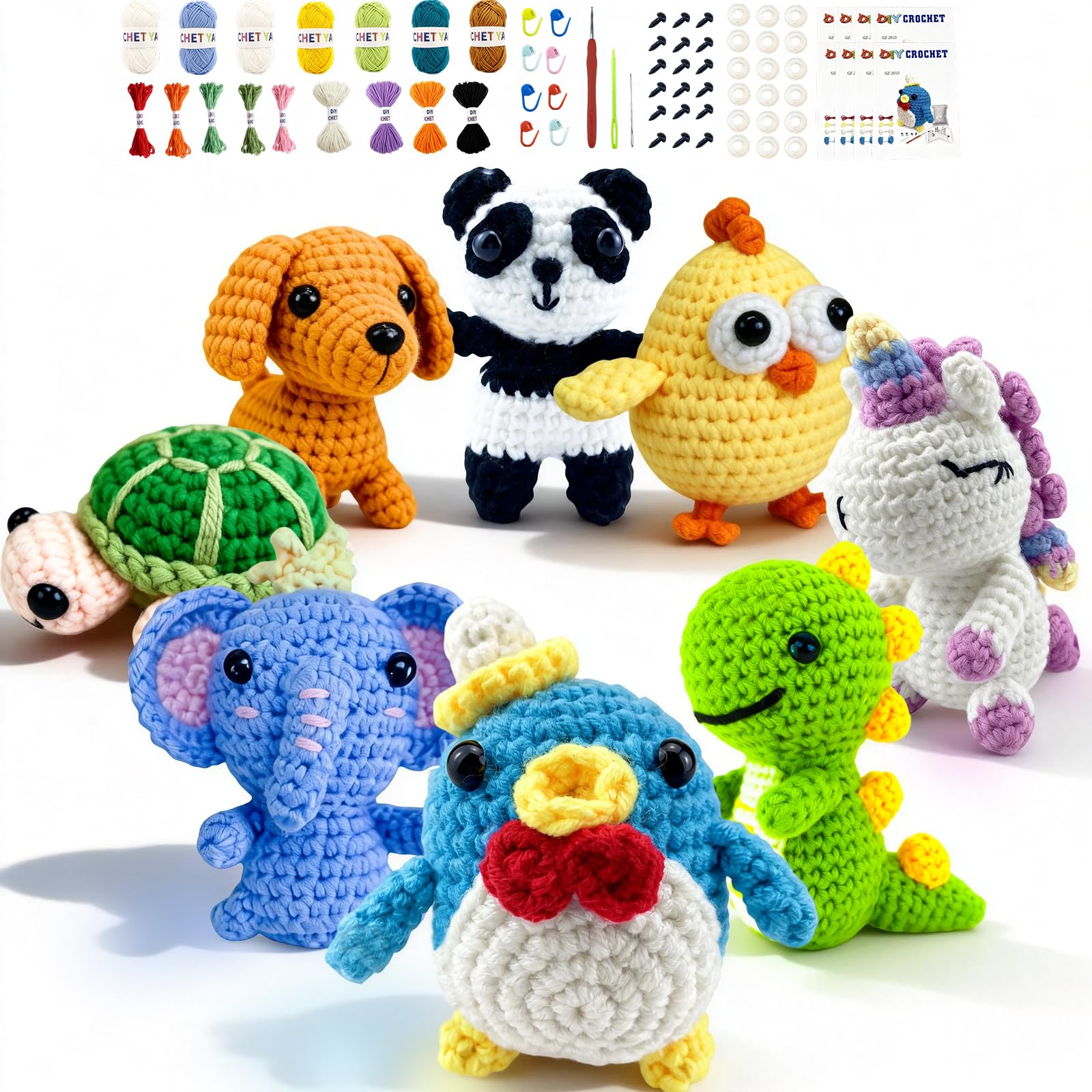 Cosminy 8Pcs Crochet Kit for Beginners, DIY Craft for Adults and Kids, Great Gift for Crochet Lovers, Crocheting Animal Kits with Step by Step