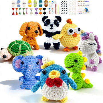 Cosminy 8Pcs Crochet Kit for Beginners, DIY Craft for Adults and Kids, Great Gift for Crochet Lovers, Crocheting Animal Kits with Step by Step