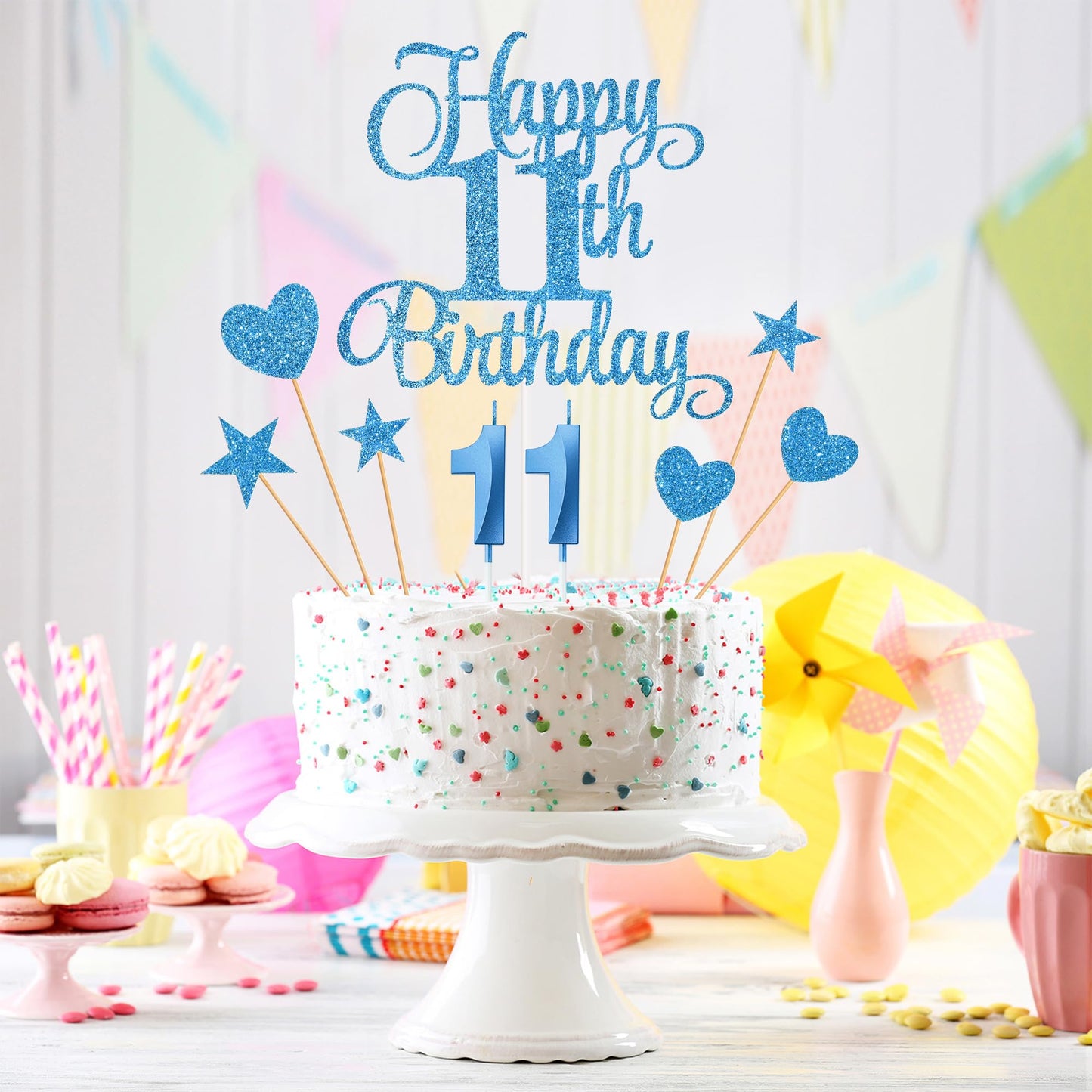 Lecferrarc 11th Birthday Cake Decorations, 11th Birthday Candles Cake Numeral Candles and Glitter Happy 11th Birthday Cake Toppers Set for Birthday