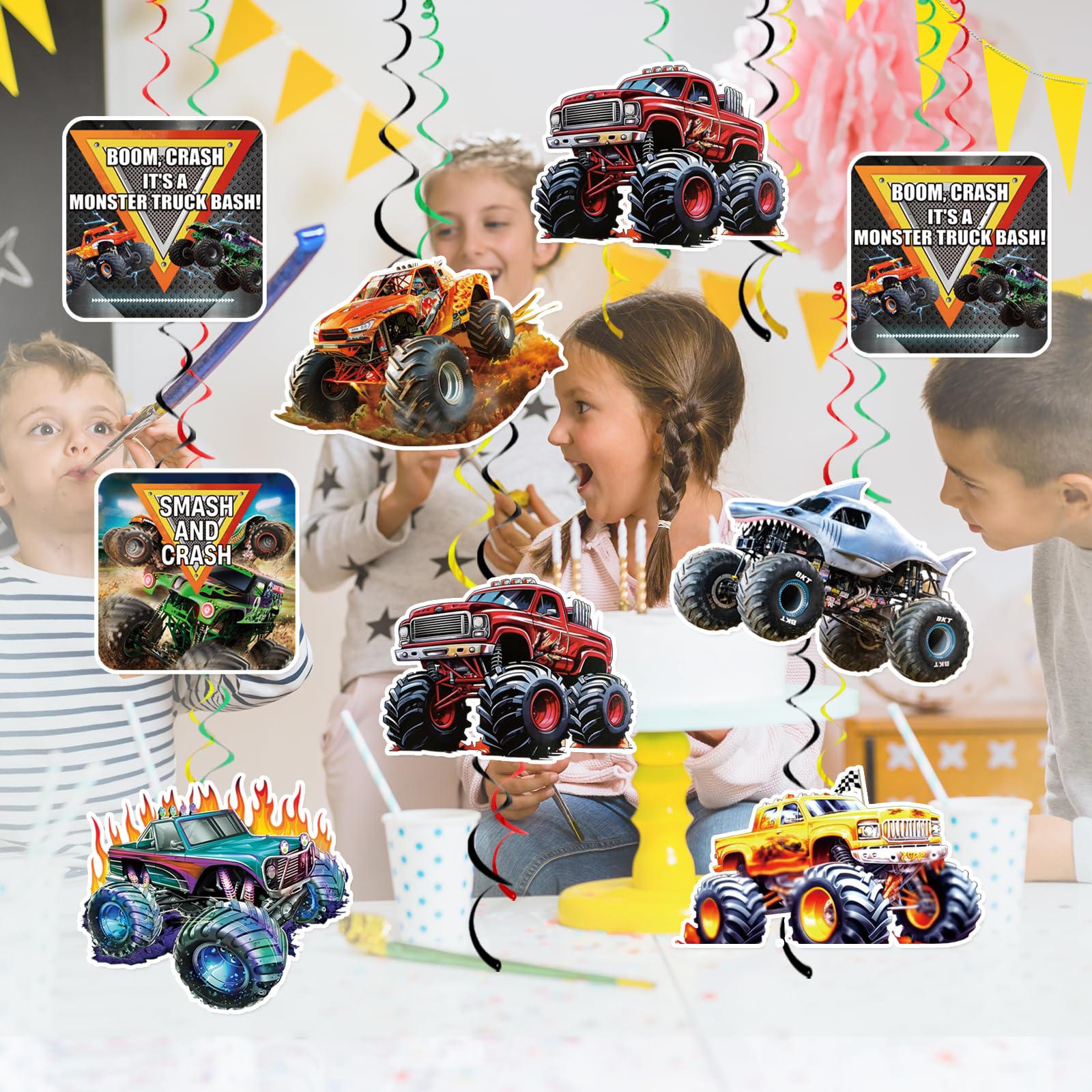 12 Pcs Monster Truck Hanging Swirls Monster Truck Birthday Decorations, Monster Truck Party Decorations, Monster Truck Decorations for Boys Kids