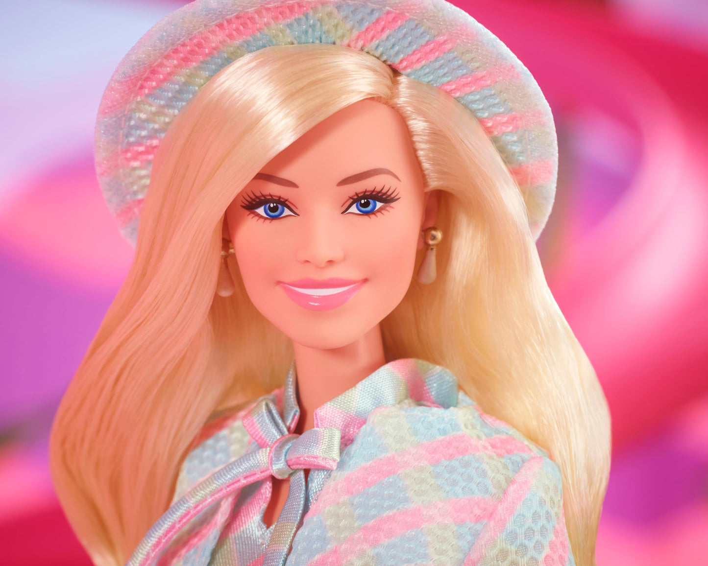 Barbie The Movie Doll, Margot Robbie as, Collectible Doll Wearing Blue Plaid Matching Set with Matching Hat & Jacket