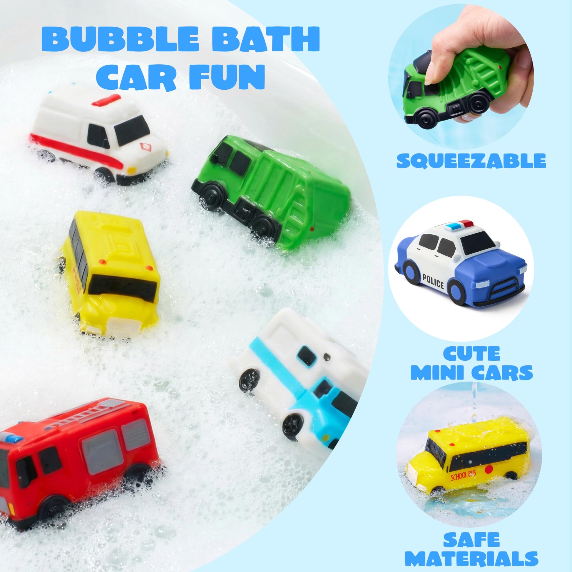 JOYIN 6 Pcs Car Bath Toys, Sealed & No-Hole & Mold Free Bathtub Toys for Kids, Non-Toxic & Soft Water Vehicles Toys, Squeezable & Float on Water, Bath