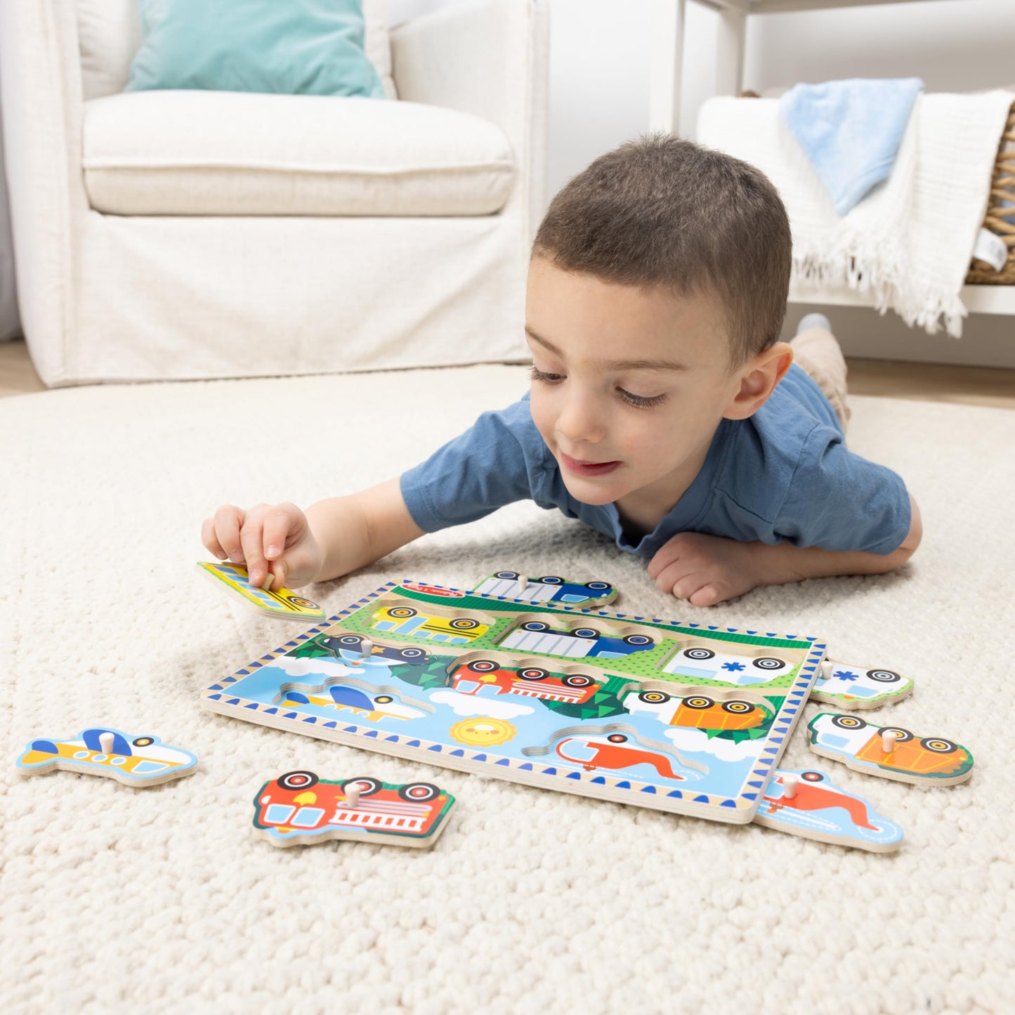 Melissa & Doug Wooden Peg Puzzle Set - 4-Pack Vehicle, Farm, Safari & Pet Animal Themes - Educational Puzzles for Toddlers and Preschoolers Ages 2+