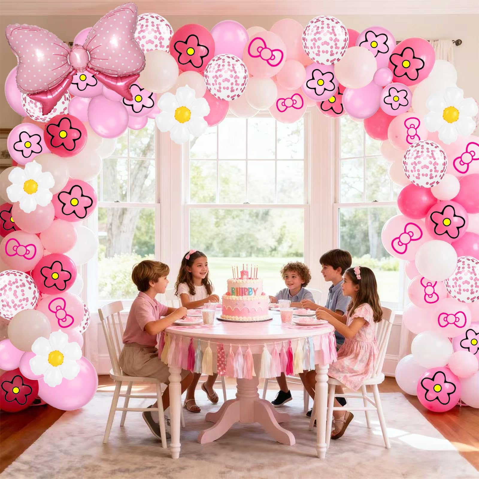 126 Pcs Pink Balloon Garland Arch Kit, Hot Pink Rose Red Balloons For Cartoon Themed Birthday Party Decorations Girls Kids Gatherings Party Supplies