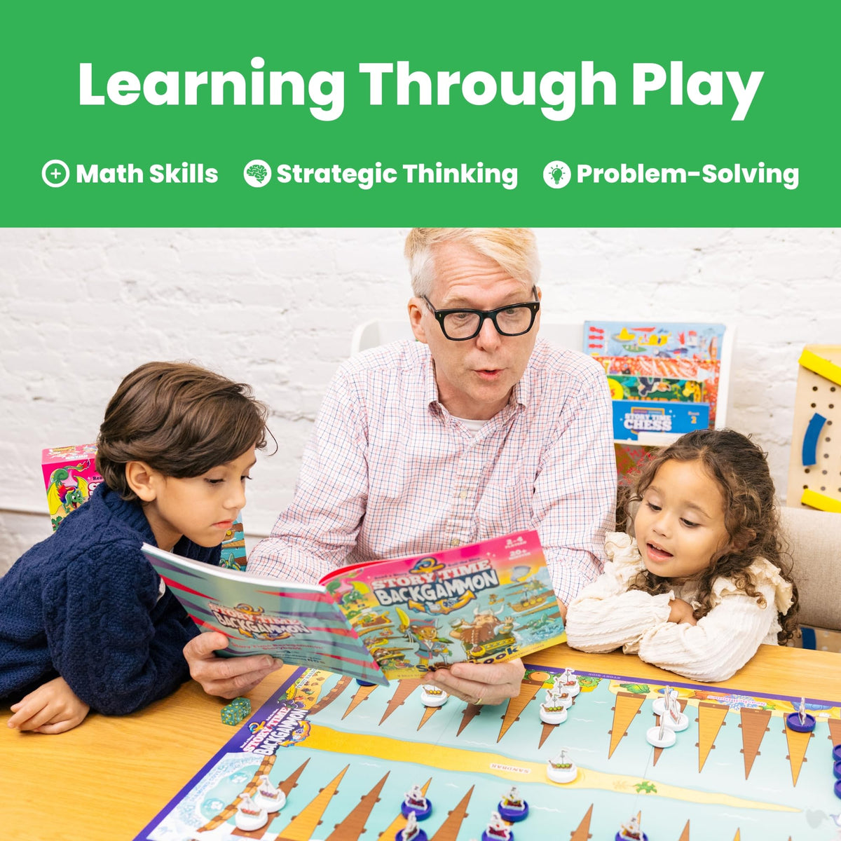 Story Time Chess Backgammon Set for Kids, Ages 3 and Up, Educational Learning Game, 1-6 Players