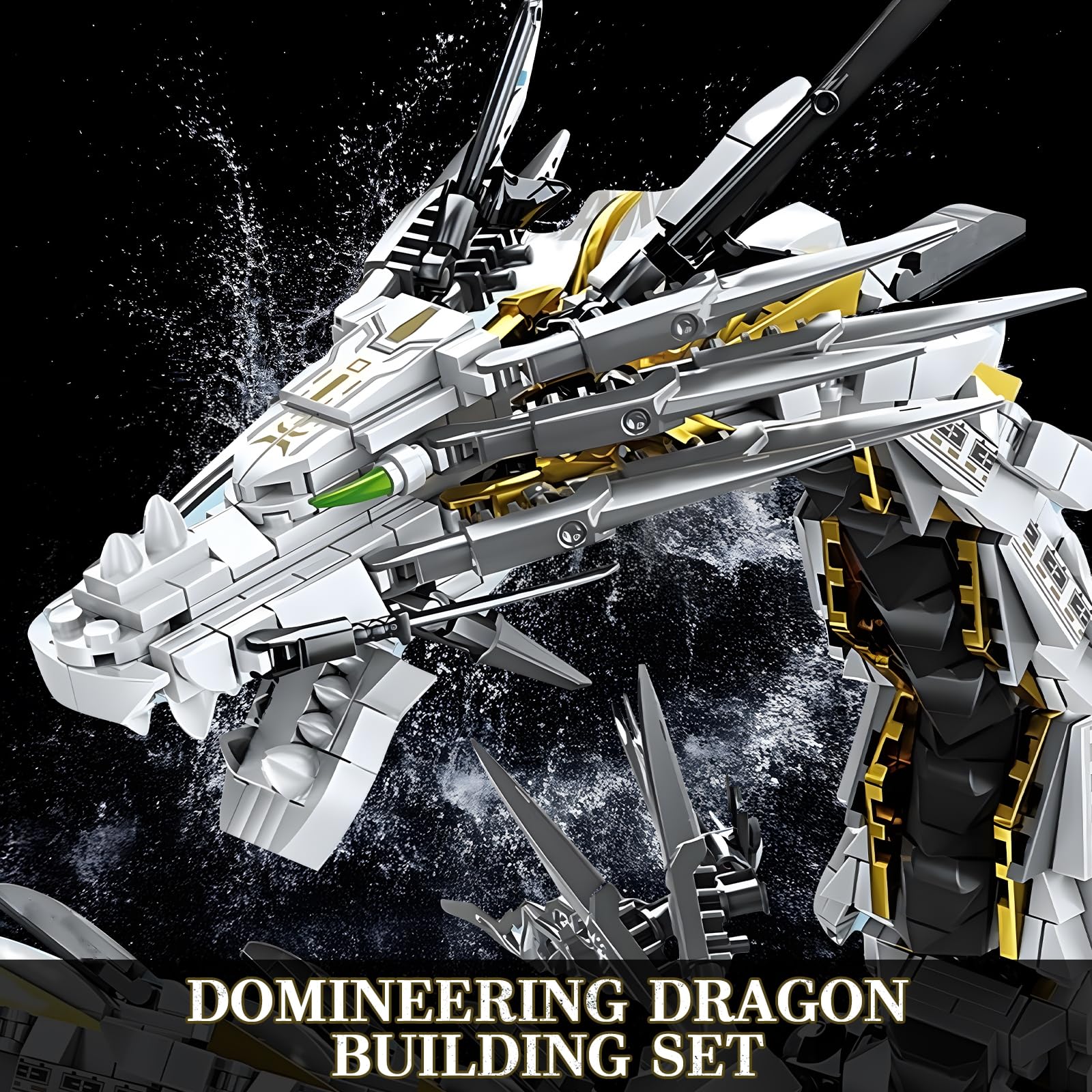 HIGH GODO Dragon Building Blocks Sets for Adults, White Mechanical Dragon Animal Building Model Collectible Display Toys, Cool Creative Gifts