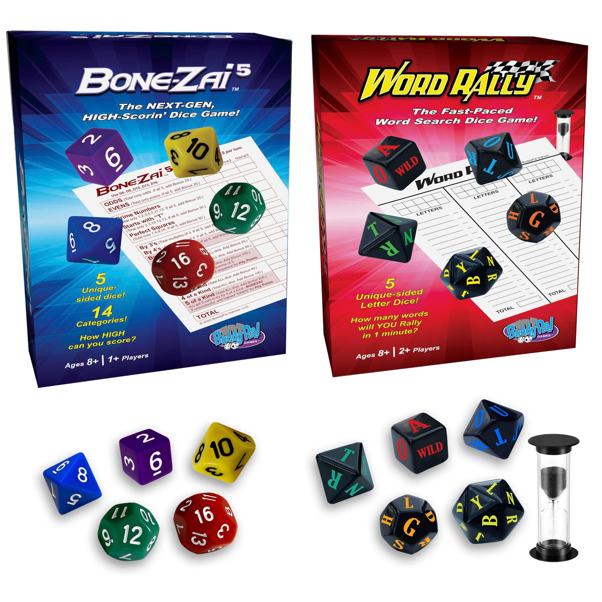BuddyPal Games Combo Pack Bone-ZAI5 and Word Rally Family Dice Games, Ages 8 and Up