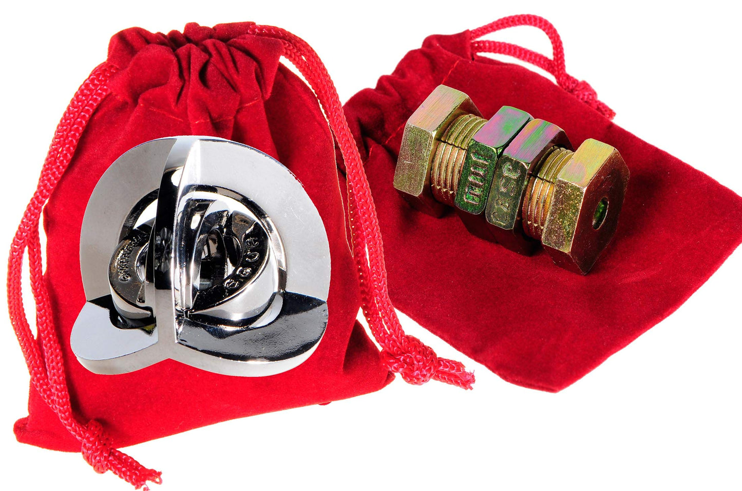 Hanayama Brain Teaser Puzzles with Red Velveteen Drawstring Pouches Bundle for Challenging Mind Games