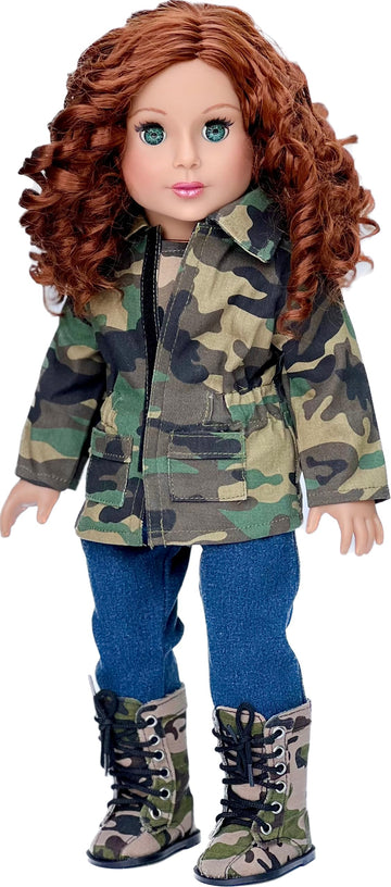 Military Style - 18 Inch Doll Clothes - 4 Piece Outfit - Camouflage Jacket, T-Shirt, Stretchy Jeans and Camouflage Boots (Dolls Not Included)