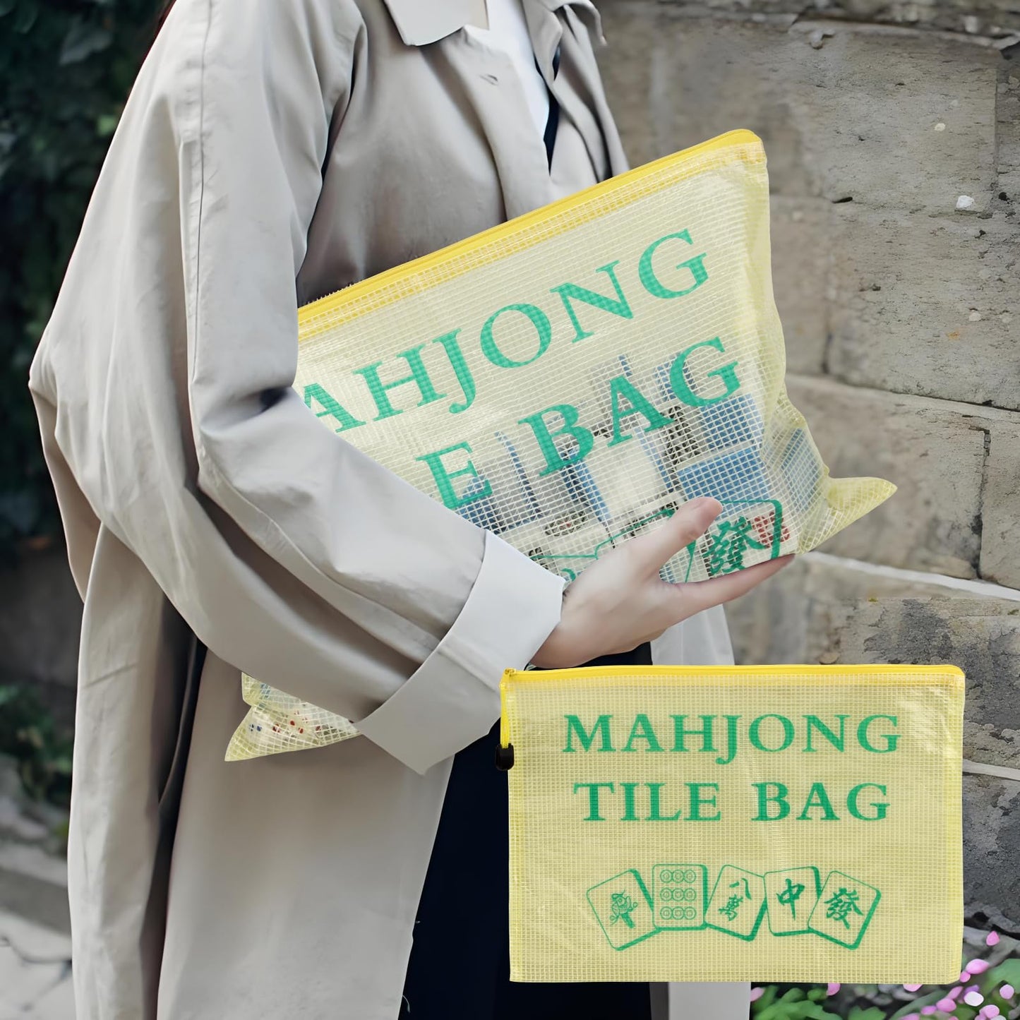 FMTYAOIU 2 PCS Mahjong Tile Bag, American Mahjong Storage, Mahjong Gifts Accessories, Mahjong Case for American Mahjong Set (Case Only) (Yellow)