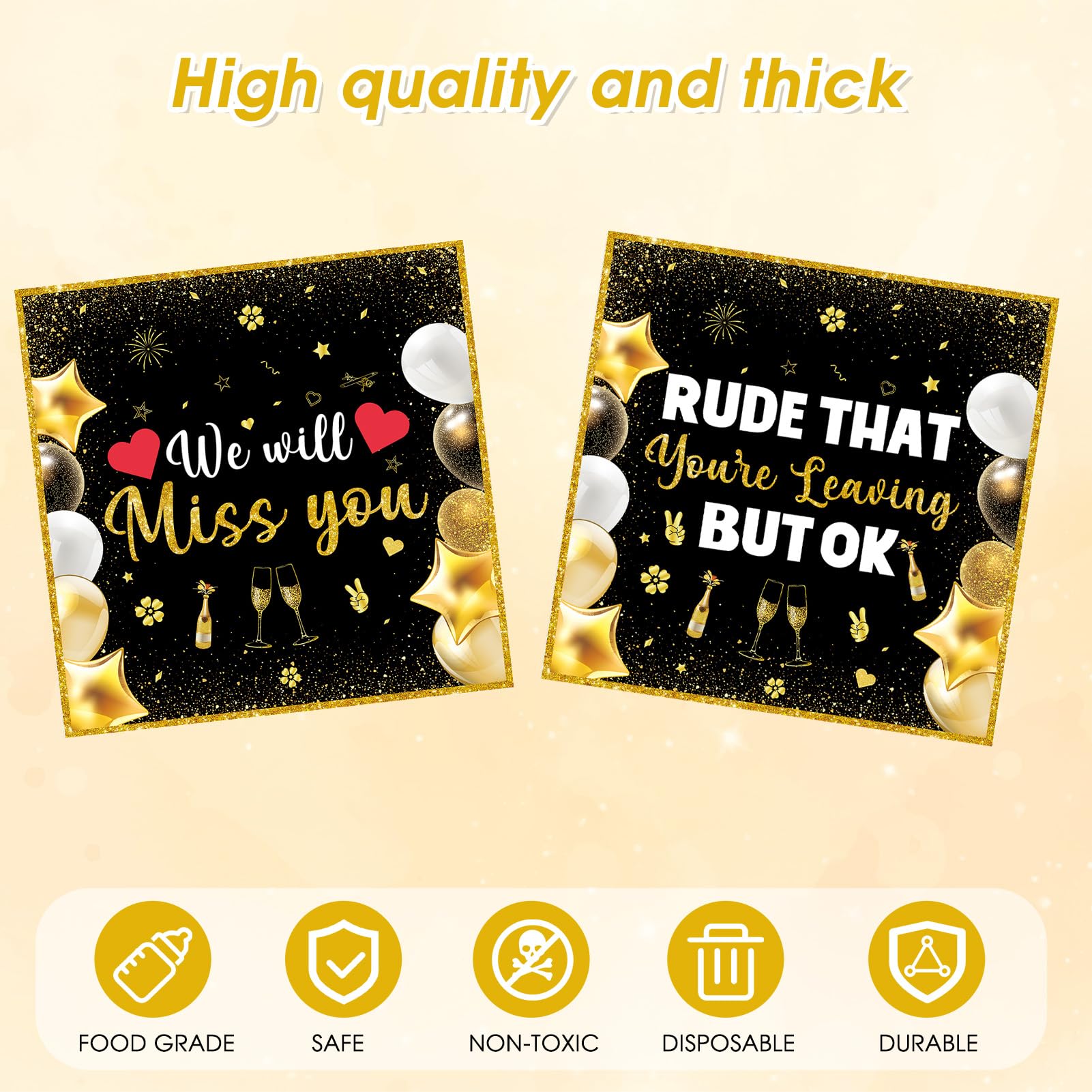 41Pcs We Will Miss You Decorations Rude That You'Re Leaving But Ok Party Supplies Black Gold Plates Napkins Tablecloth, for Coworker Leaving Farewell