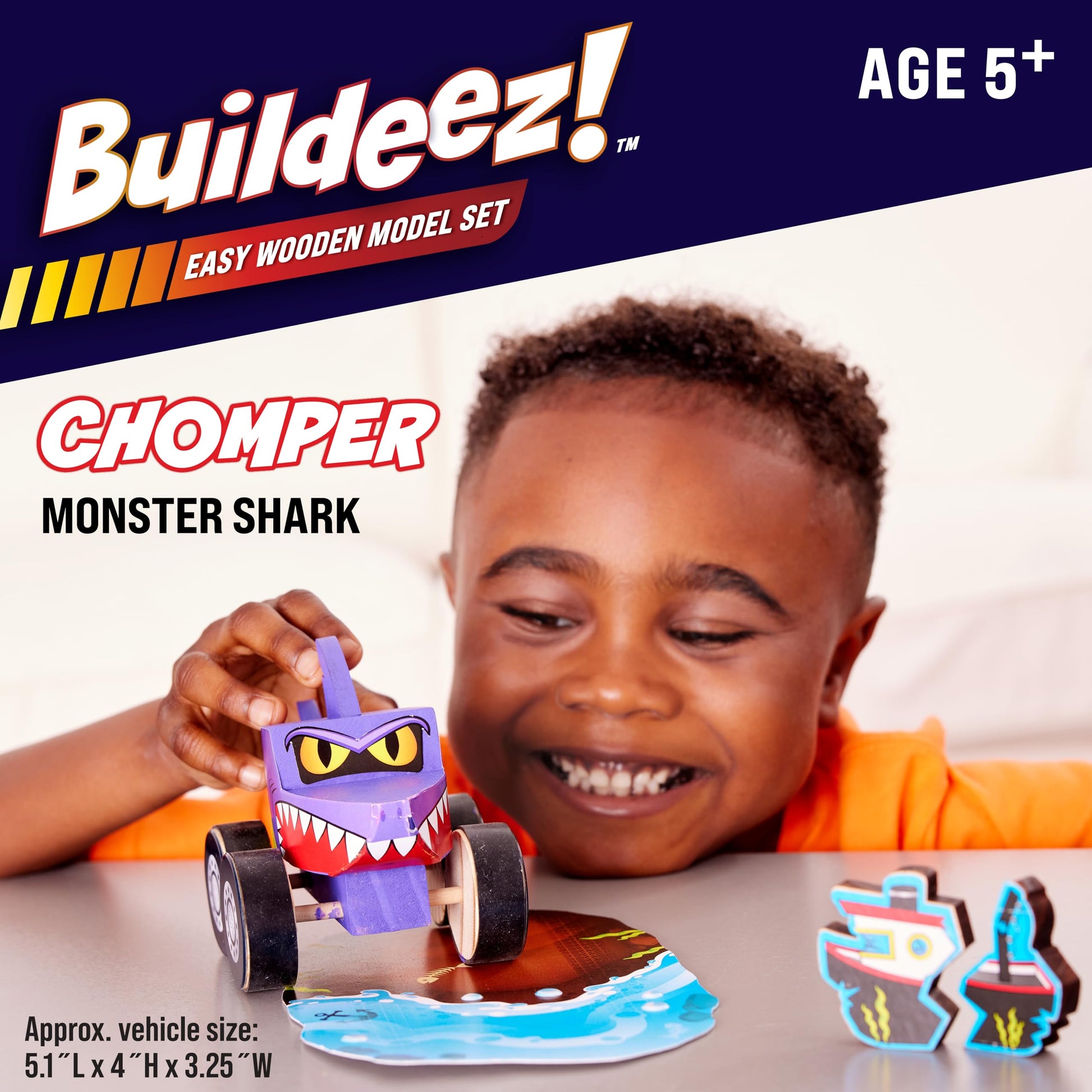 Creativity for Kids Buildeez! Easy Wooden Model Set: Monster Shark Truck, Chomper - Arts and Crafts for Kids, STEM Kids Building Kit, Monster Truck