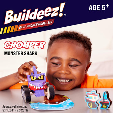 Creativity for Kids Buildeez! Easy Wooden Model Set: Monster Shark Truck, Chomper - Arts and Crafts for Kids, STEM Kids Building Kit, Monster Truck