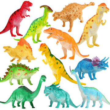Yeonha Toys Dinosaur Figure, 7 Inch Jumbo Dinosaur Toy Playset(12 Pack), Safe Material Assorted Realistic Dino, Vinyl Plastic Dino Set Party Favors